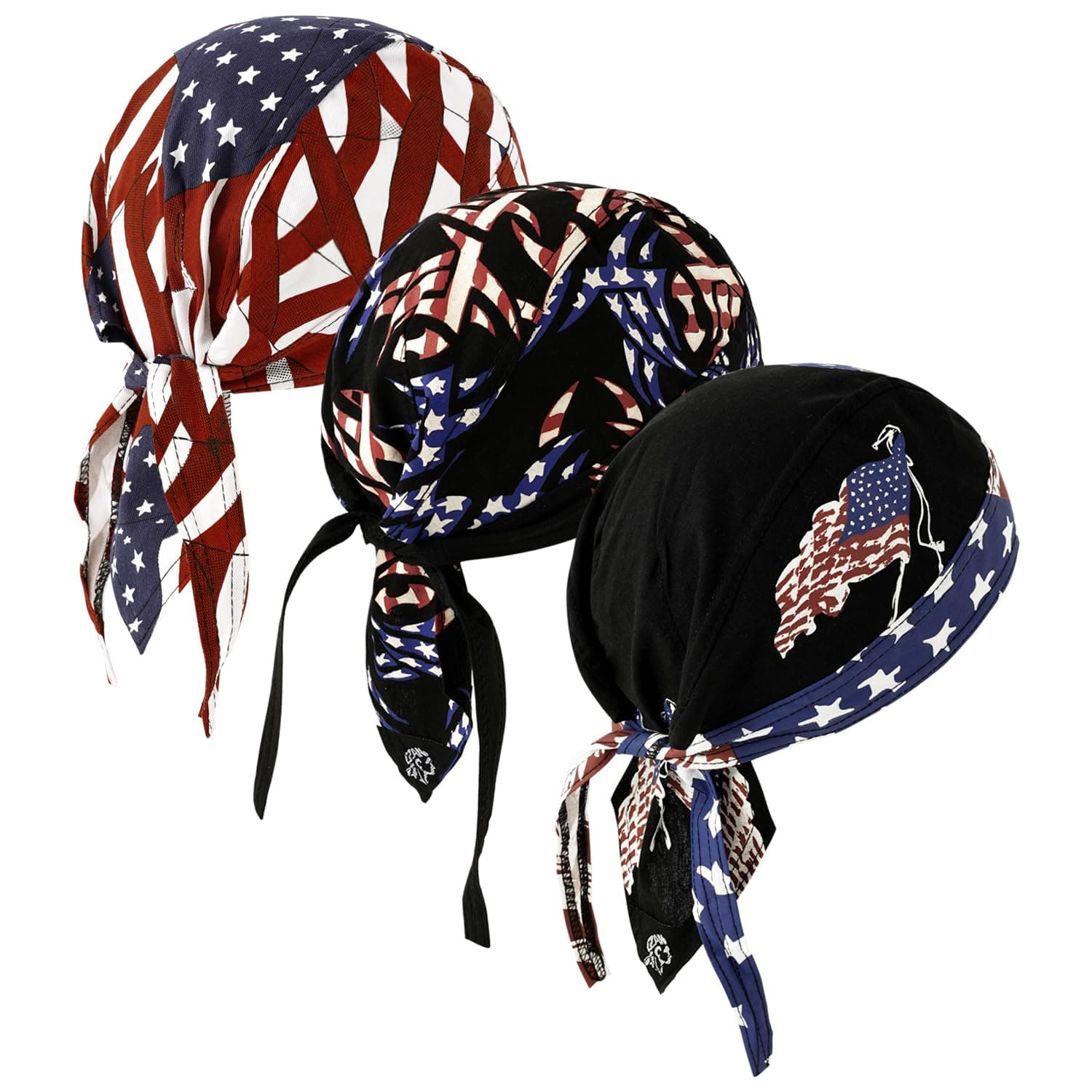 DOCILA 3 Pcs Do Rags for Men Skull Cap Bandana Hat Breathable Helmet Linner Beanie, Z-flag, One size
