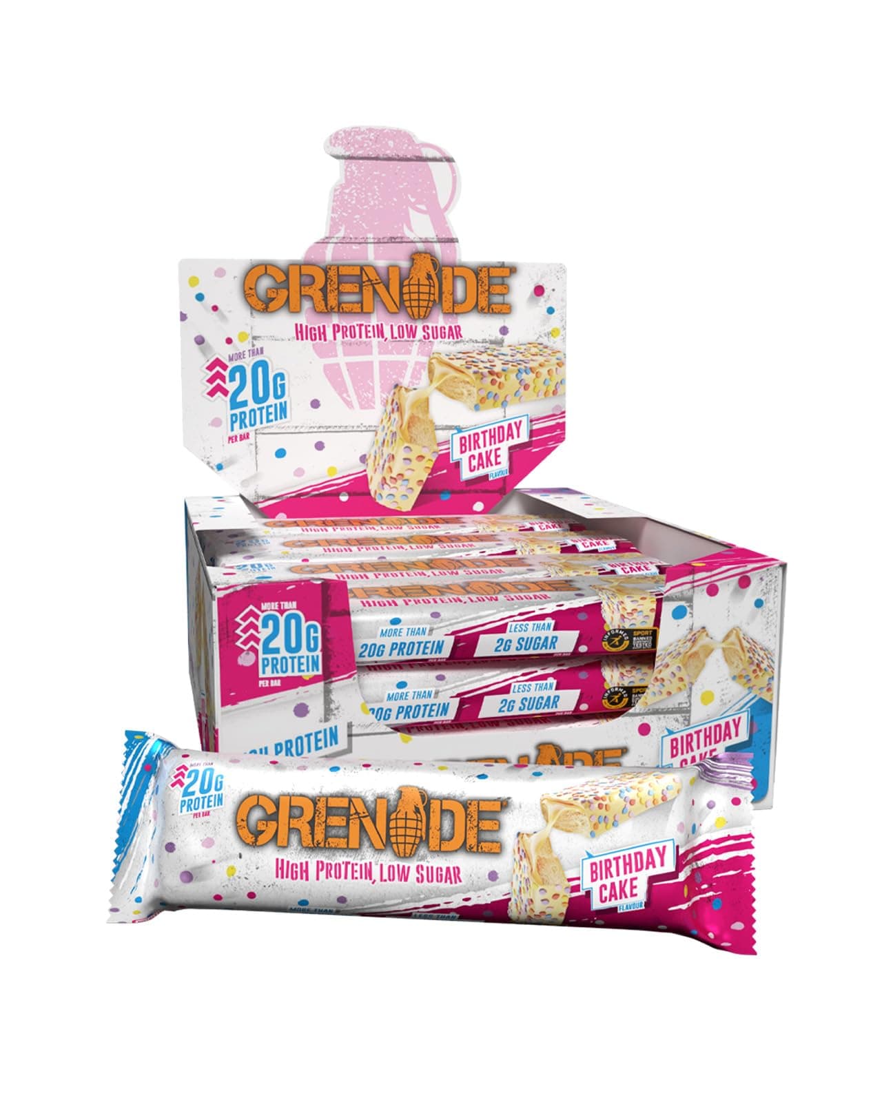 Grenade High Protein, Low Sugar Bar - Birthday Cake, 12 x 60 g