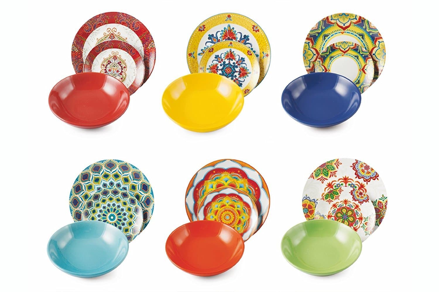 Villa d 'Este Calamoresca Set of 18 Service Plates Colourful Stoneware