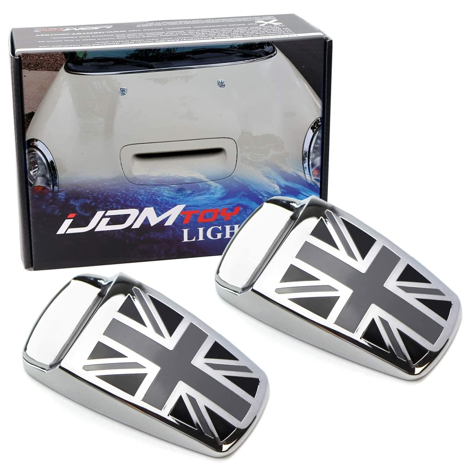 iJDMTOY (2) Black UK Union Jack Style Window Wiper Washer Spray Nozzle Covers Compatible With All MINI Cooper Models
