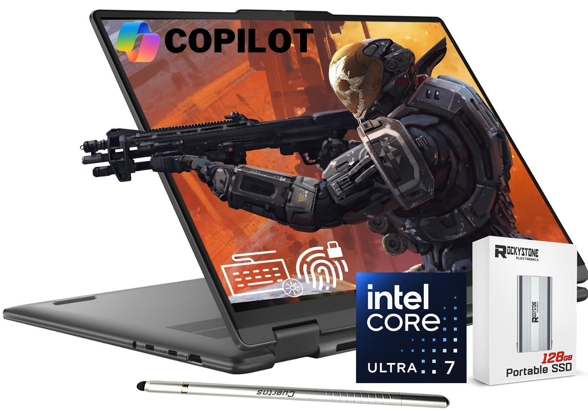 2024 Yoga 7i 2-in-1 AI Laptop, 16" WUXGA Touch, Intel 12-Core Ultra 7 155U (Beat i7-1355U), 16GB LPDDR5X RAM, 1TB SSD, Backlit, FP, FHD IR Webcam, AI Copilot, Win11 Home, W/Portable SSD&Stylus