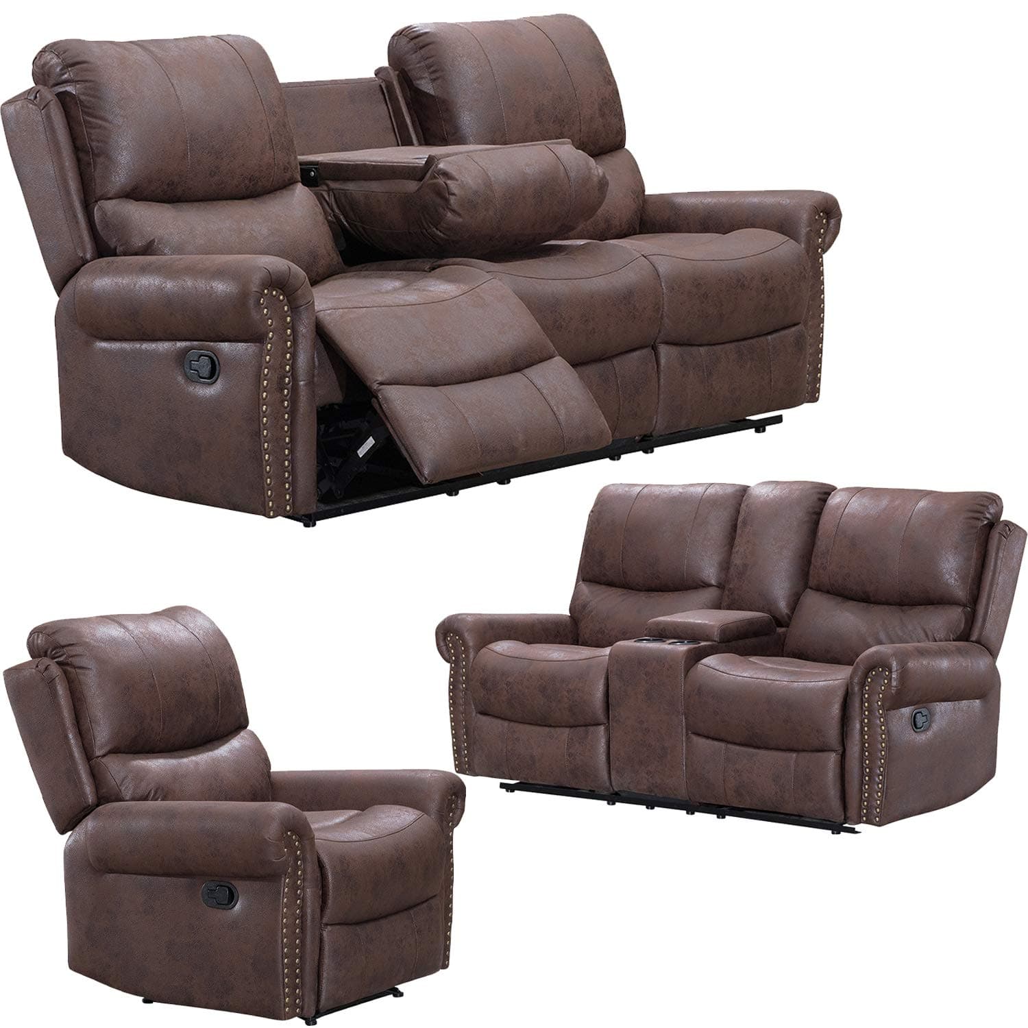 Recliner Sofa for Living Room Set Reclining Couch Sofa Chair Palomino Fabric Loveseat 3 Seater Home Theater Seating Manual Recliner Motion Home Furniture