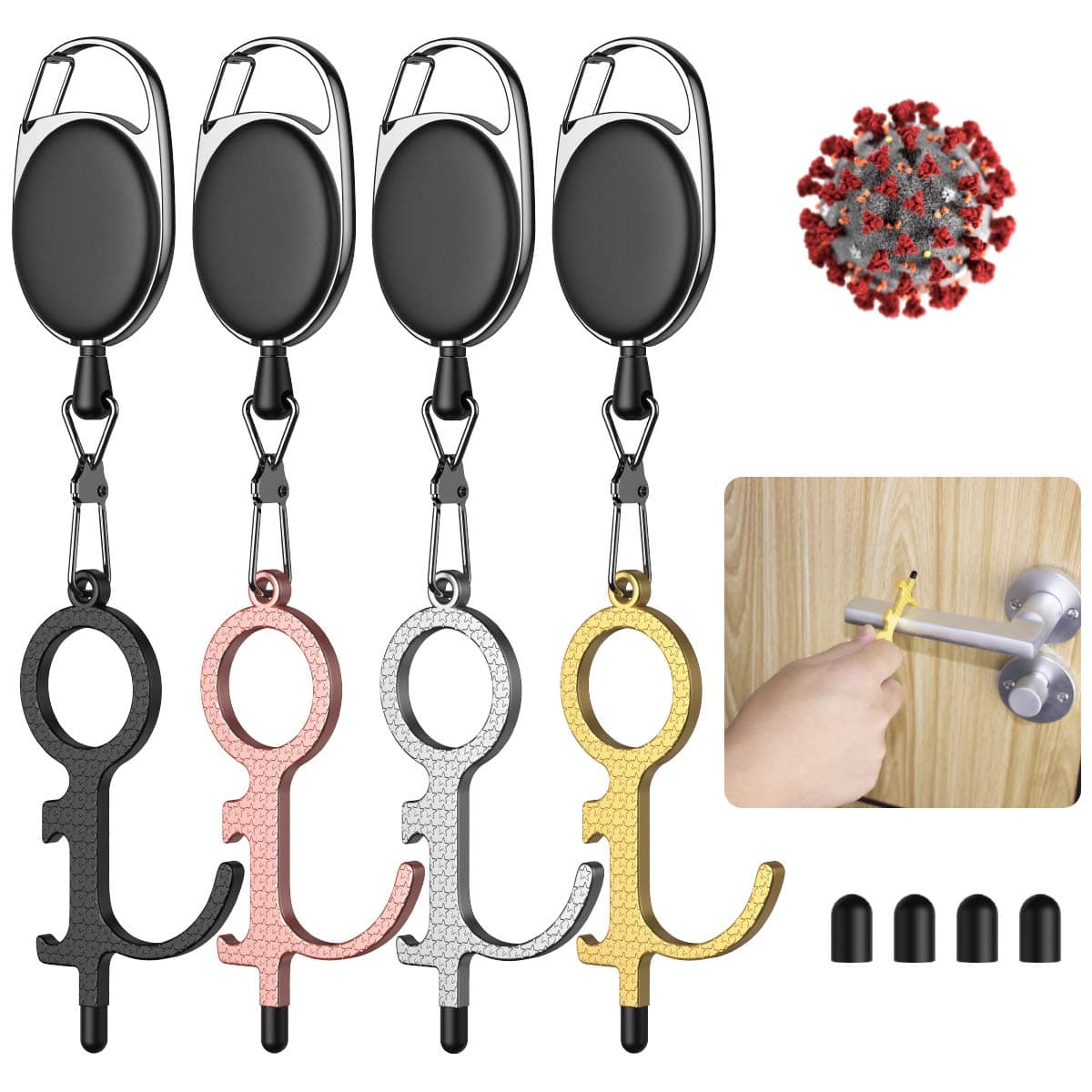 Door Opener Tool,BOIROS 4 Pack No Touch Key Safety Tool for Outdoor Public Door Handle Closer Touchscreen Button ATM & Mobile Stylus