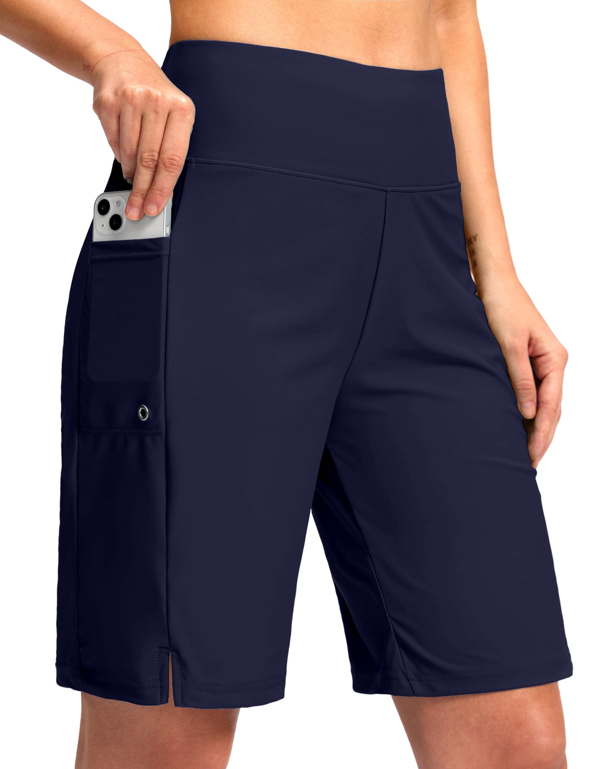 Women's 9" Long Swim Board Shorts with Pockets High Waisted Knee Length Beach Swimming Shorts for Women with Liner