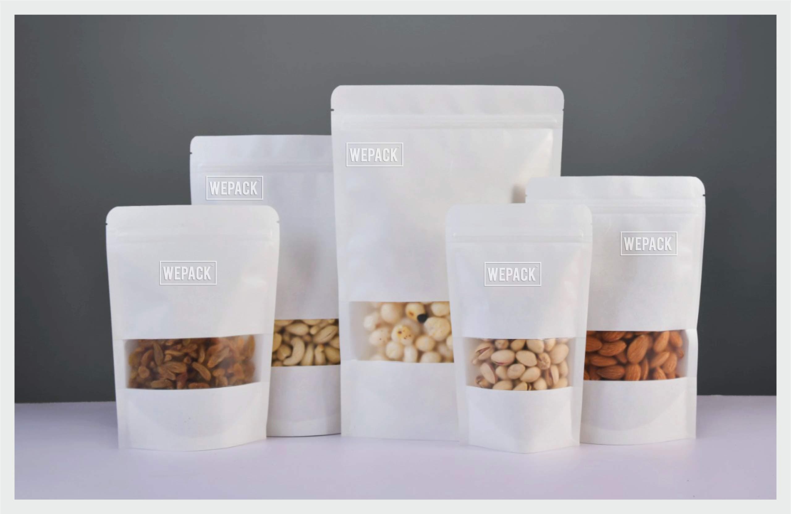 Kraft Paper White Zipper Pouch With Window Pack Of 50 (20 CM X 30 CM)