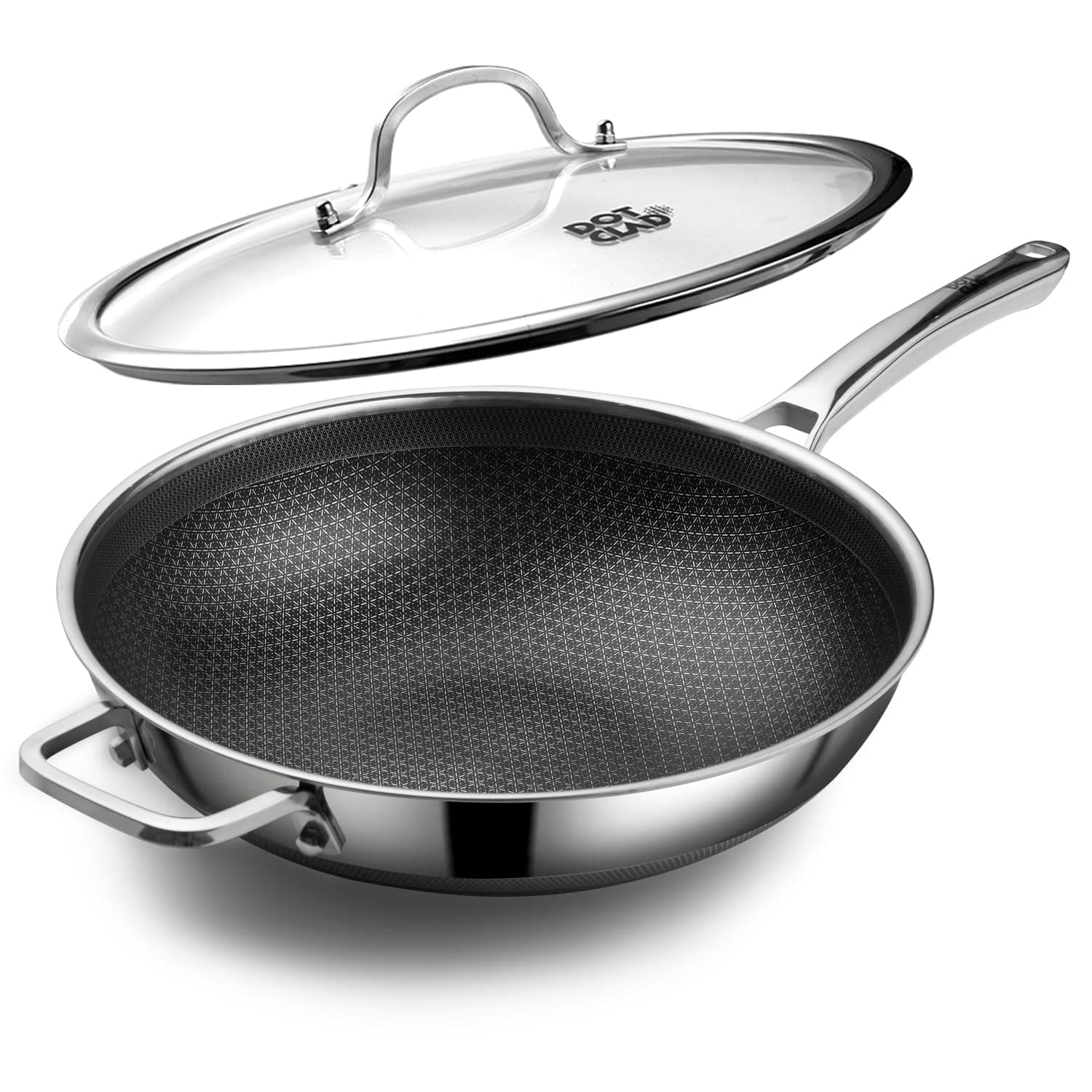 Wok pan,Hybrid 12.5 inch Wok with Lid, PFOA Cookware,non stick Stainless Steel Woks & Stir-fry pans Nonstick, Dishwasher and Oven Safe, Works on Induction