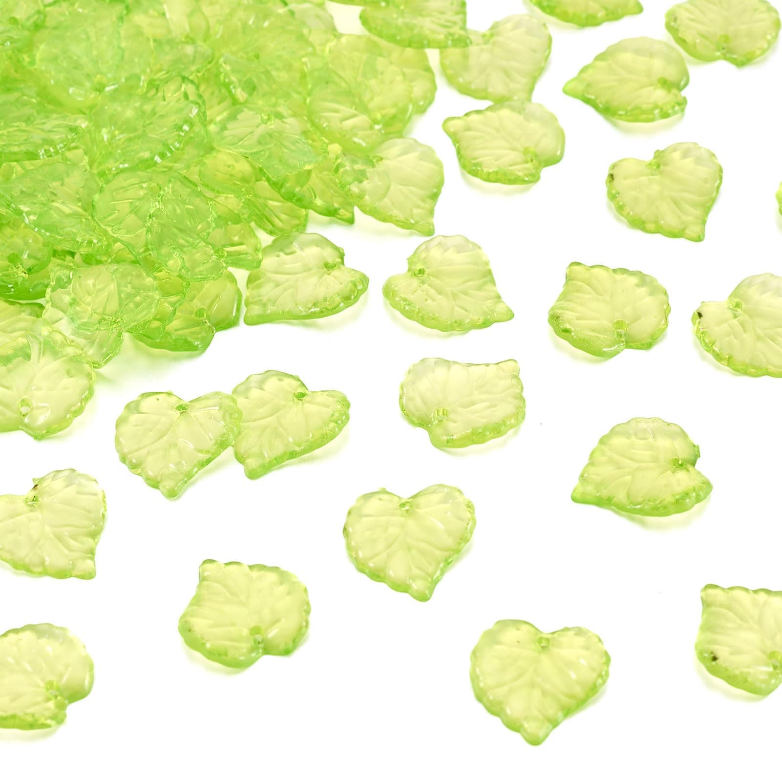 Craftdady 100Pcs Transparent Green Acrylic Leaf Pendants 15x15mm Plastic Leaf Bead Charms with 1.5mm Hole for DIY Jewelry Craft Making