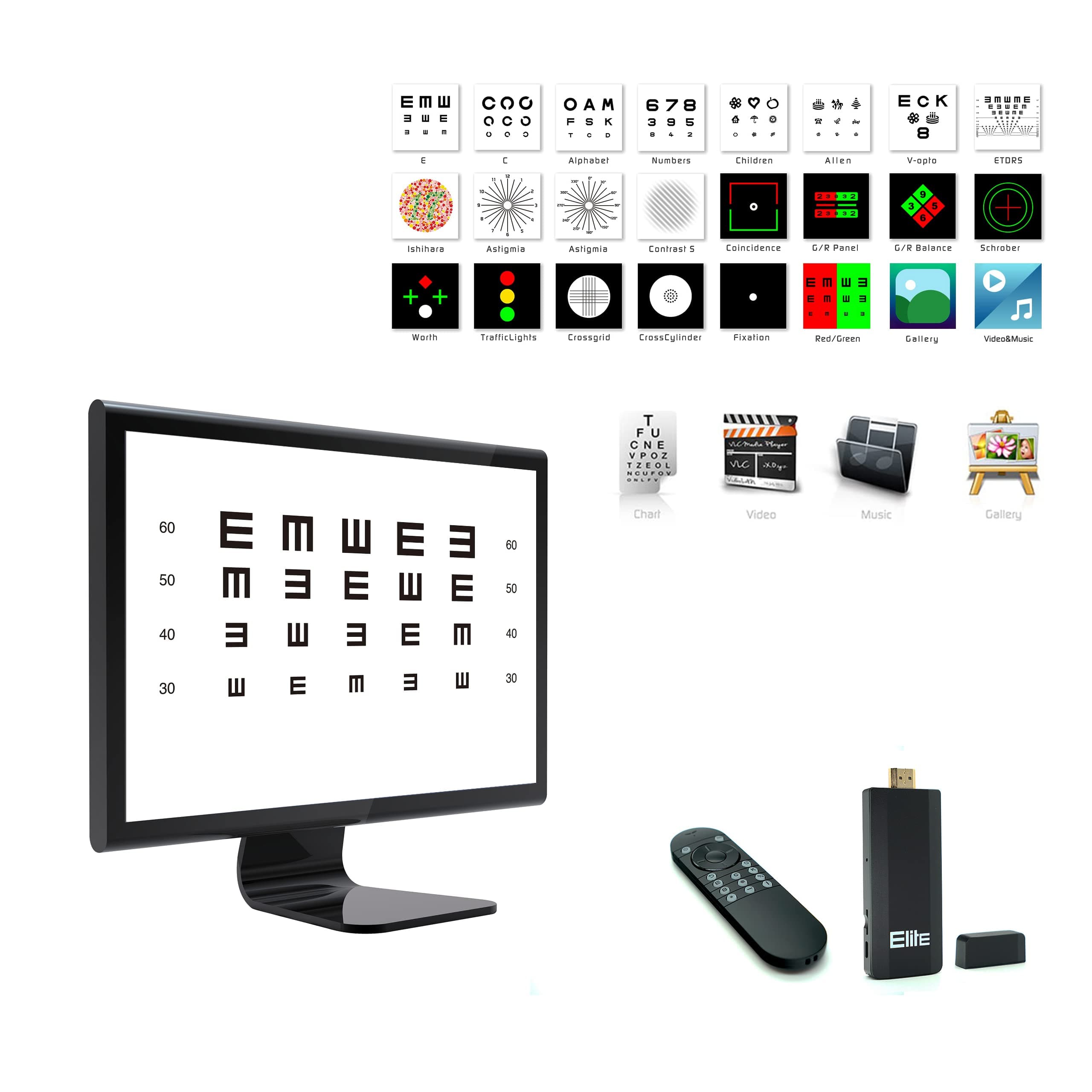 Elite Digital Eye Chart, Visual Acuity Chart System with Wireless Fluorescent Keypad Remote, No Computer Needed, Fits Any TV or Monitors, Simply Plug and Play, High Definition Up to 4K - 2 Set