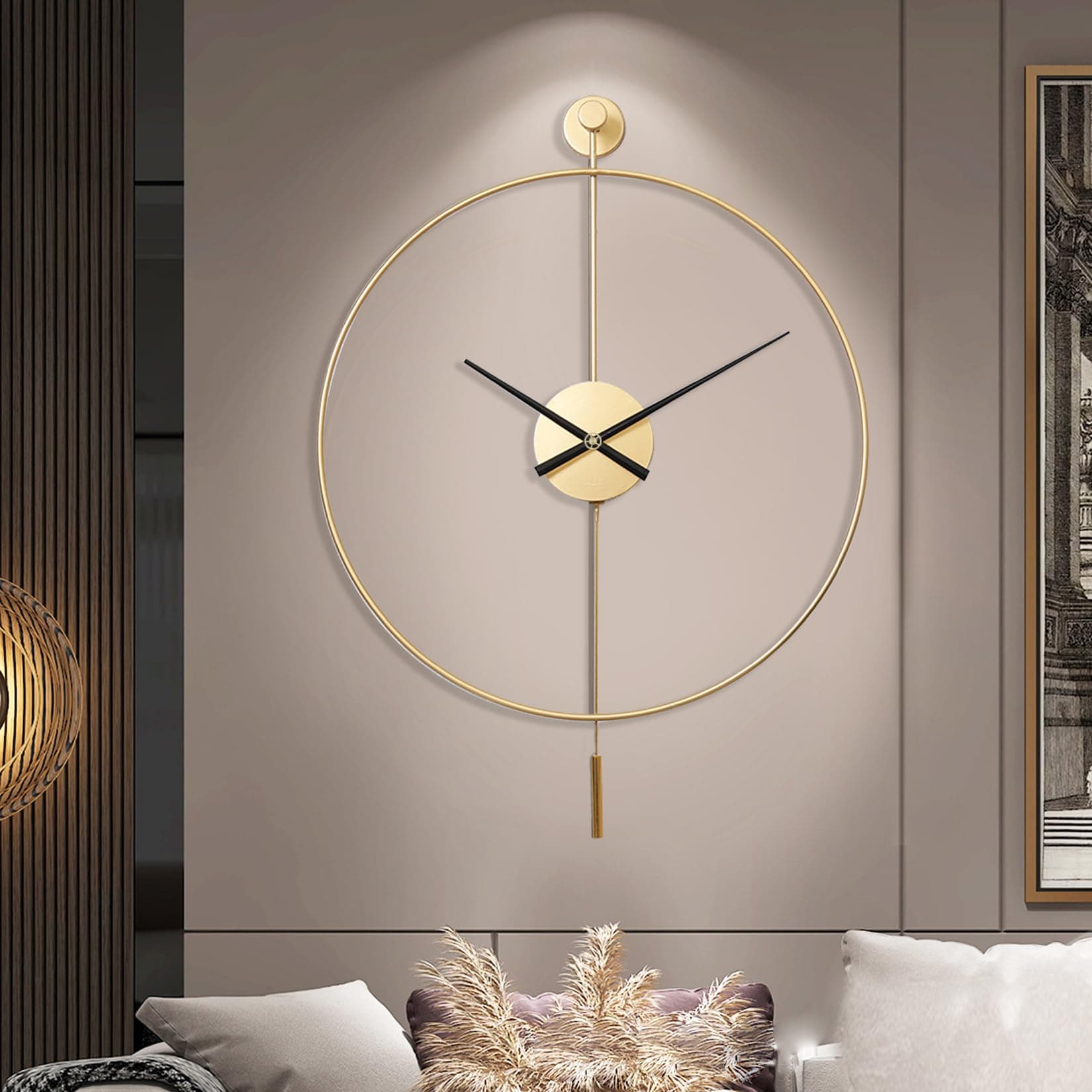 Classical Large Decorative Wall Clock with Pendulum, Modern Non-Ticking Silent Metal Wall Clocks for Living Room, Bedroom, Study, Office, 20 inch