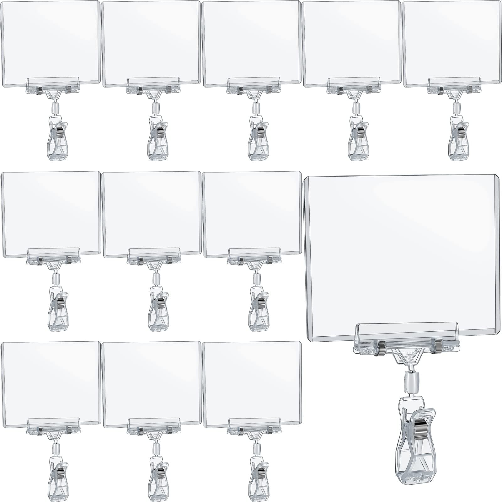 Epakh 20 Pieces Sign Clips Rotating Price Tag Clip Swivel Sign Holder for Handrails or Tubes with 20 Pieces Hard Card Sleeves PVC Card Protector for Shelves Store Supermarket(Thumb Clip Style)