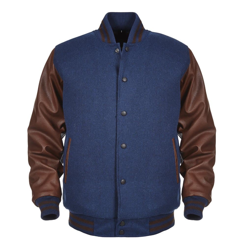 ANGEL COLA Navy Blue & Brown Varsity Wool & Synthetic Leather Jackets