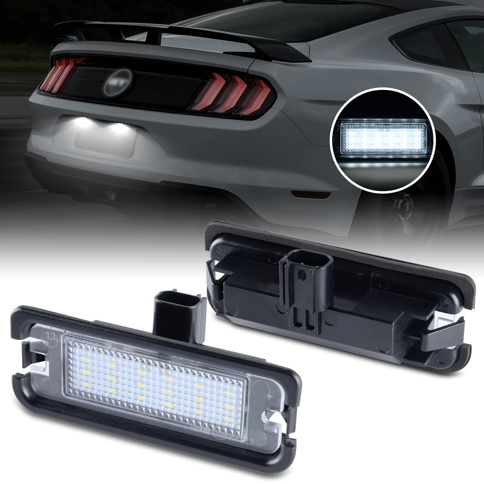 Gempro LED License Plate Light for Ford Mustang 2015-2022 Rear Bumper Tag Lamps Assembly 6000K White, 2PCS
