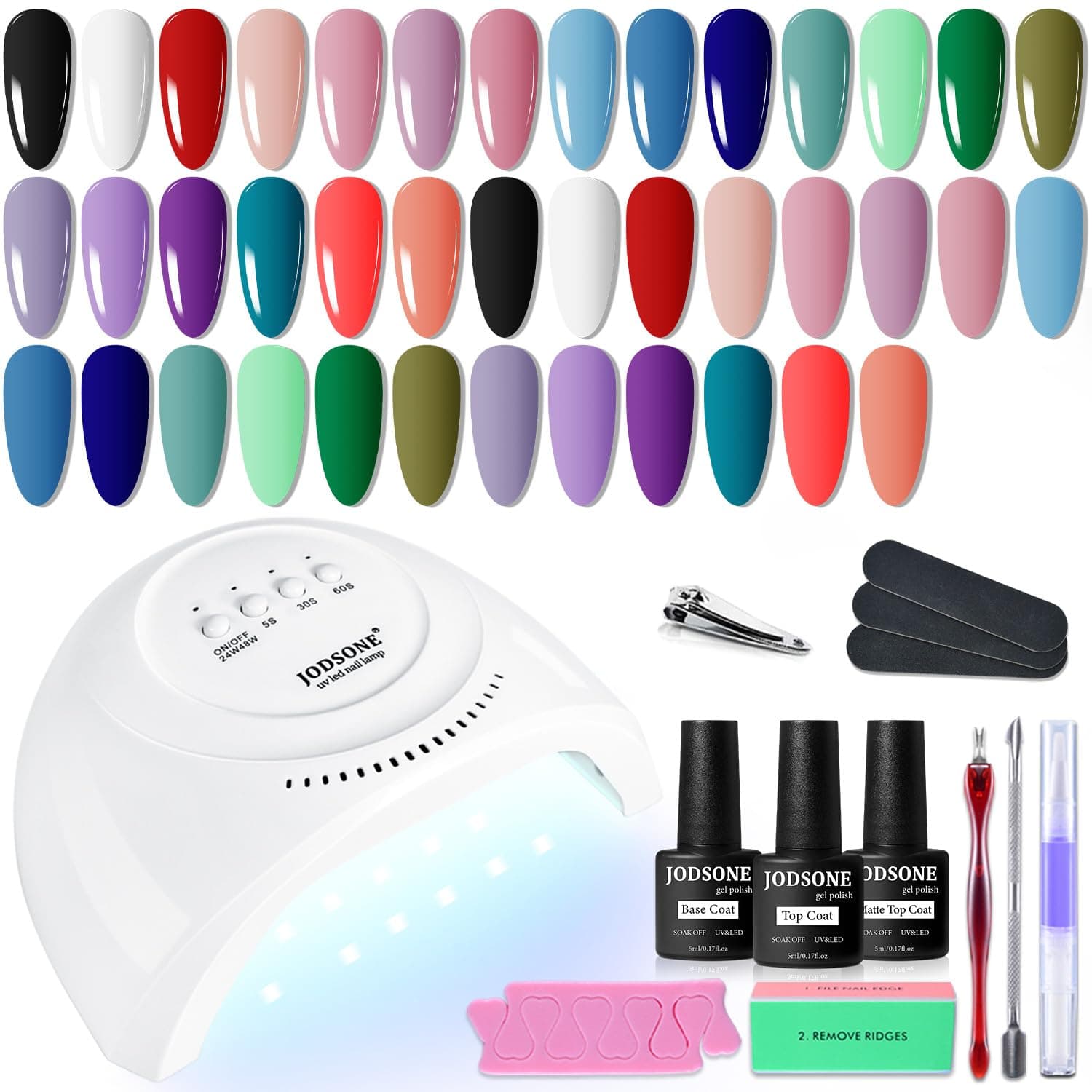 JODSONE 20 Colors Gel Nail Polish Kit with UV Light Base Top Matte Coat High Shine Vibrant Nail Gel Equipped with Manicure Tools