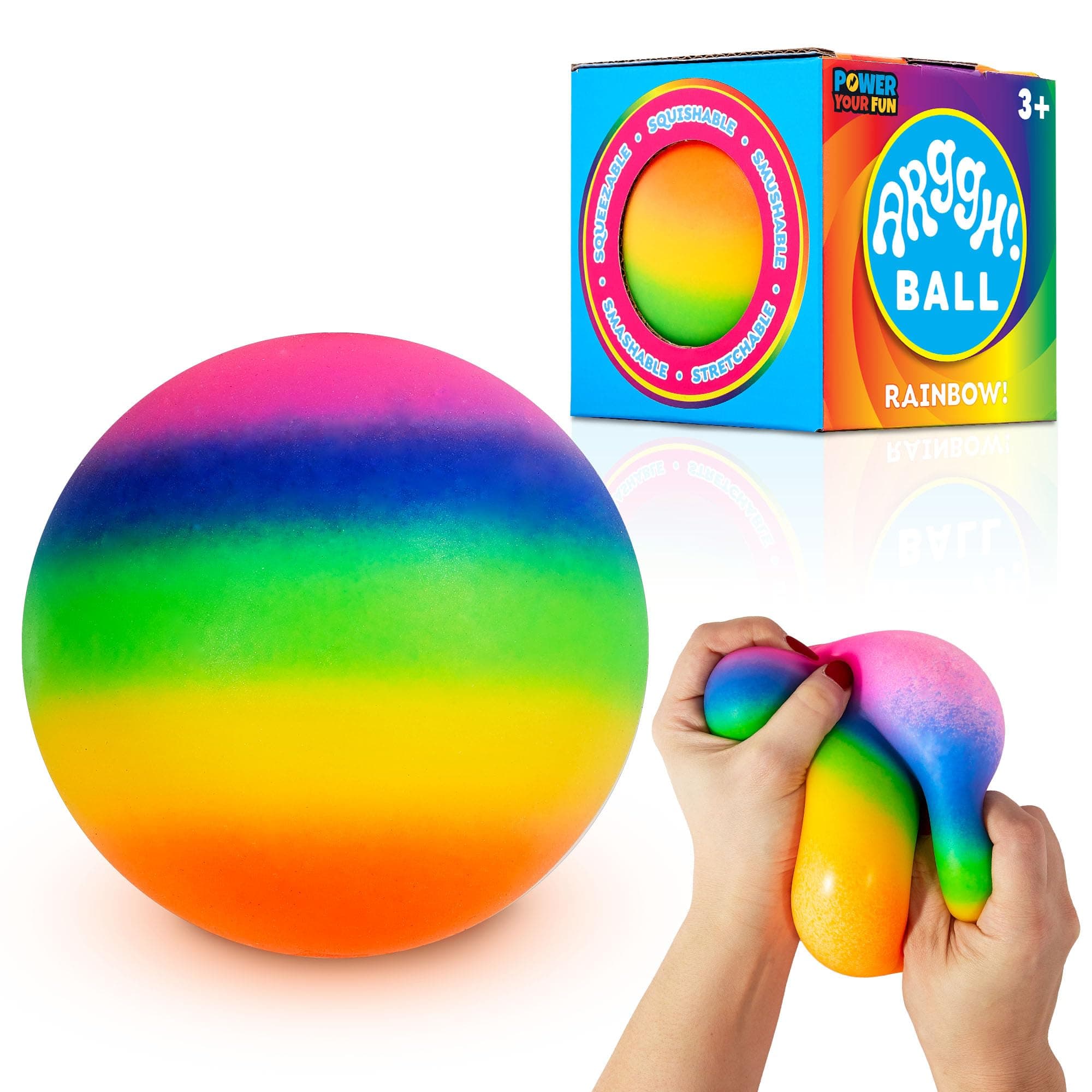 Power Your Fun Arggh Rainbow Giant Stress Balls for Adults - 3.75 Inch Large Stress Balls for Kids Squishy Toys Ball Stress Relief Fidget Toy Sensory Ball Squeeze Toy for Boys Girls (Rainbow)