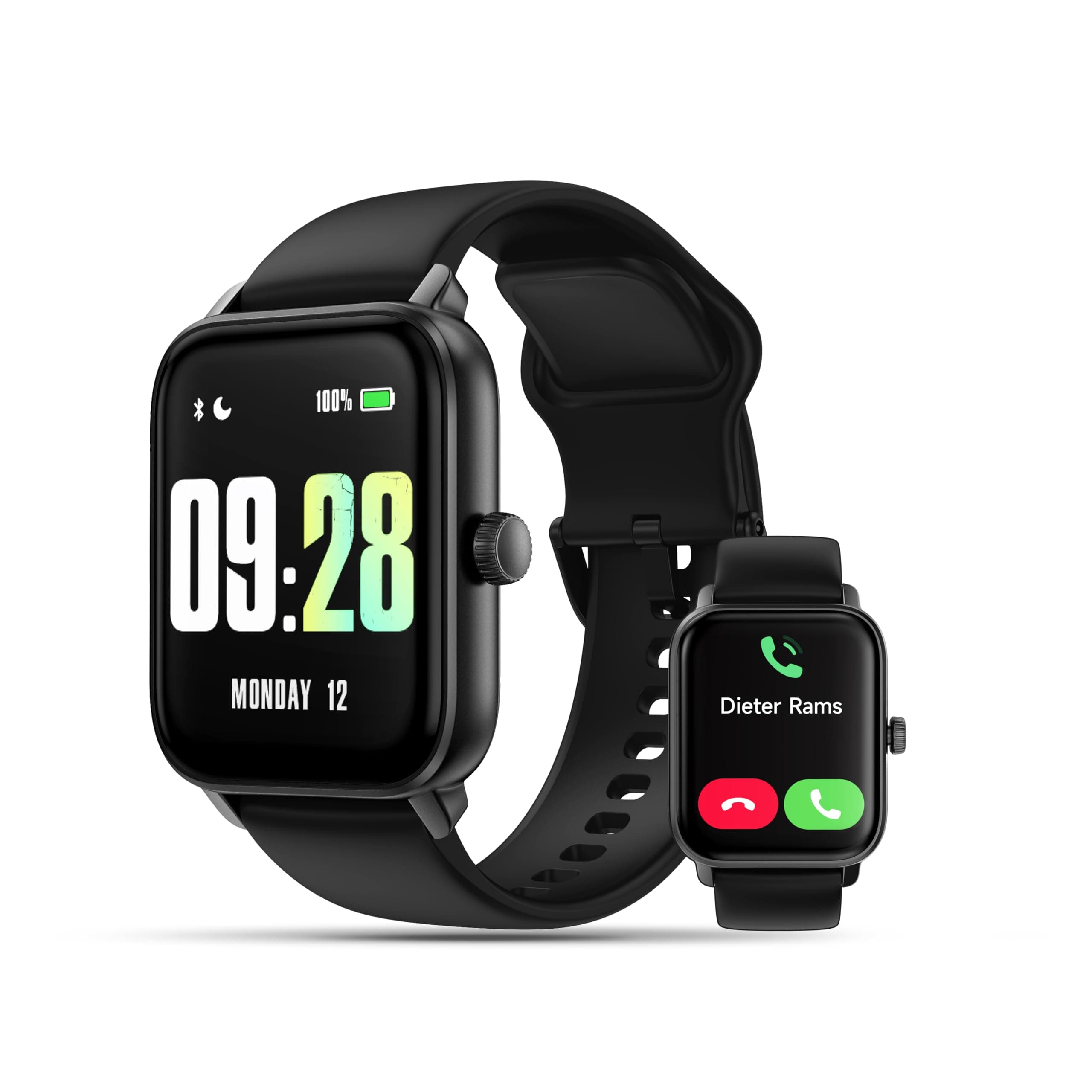 KEEPONFIT Smart Watch Answer/Make Calls, 1.85" Aluminum Case Alexa Built-in Fitness Tracker with IP68 Waterproof/100 Sports Modes/Heart Rate/Sleep for iOS/Android (Black)