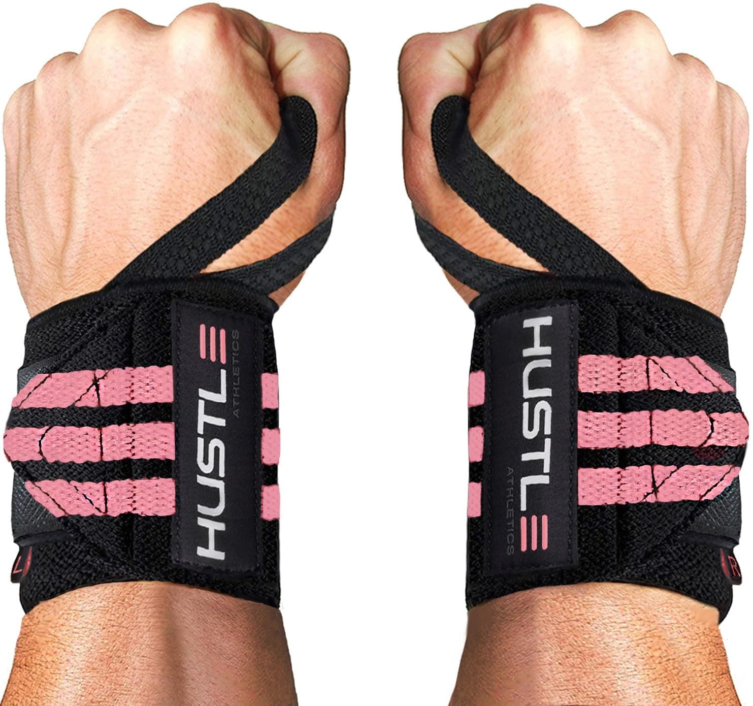 Hustle Athletics Wrist Wraps Weightlifting - Best Support for Gym & Crossfit - Brace Your Wrists to Push Heavier, Avoid Injury & Improve Your Workout Instantly - for Men & Women