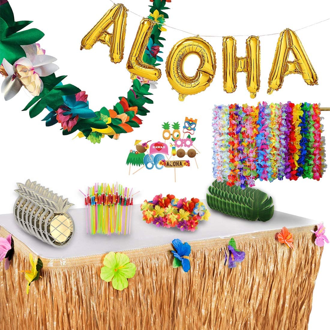 Luau Party Decorations and Supplies Complete MEGA Pack - 175 Items - Hawaiian Birthday Aloha Summer Beach Tropical Theme Decoration Set. By Illusive Supplies