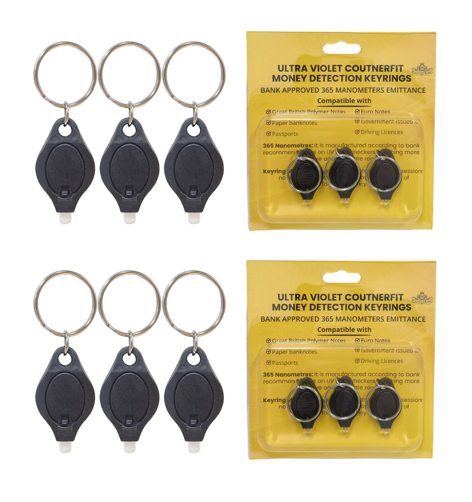 GK 3 Pack UV Money Checker Polymer Bank Note Scanner LED Detector Light Forged Pen Portable 2 in 1 with Blacklight & White LED Watermark Torch for Paper Notes Keyring Keychain