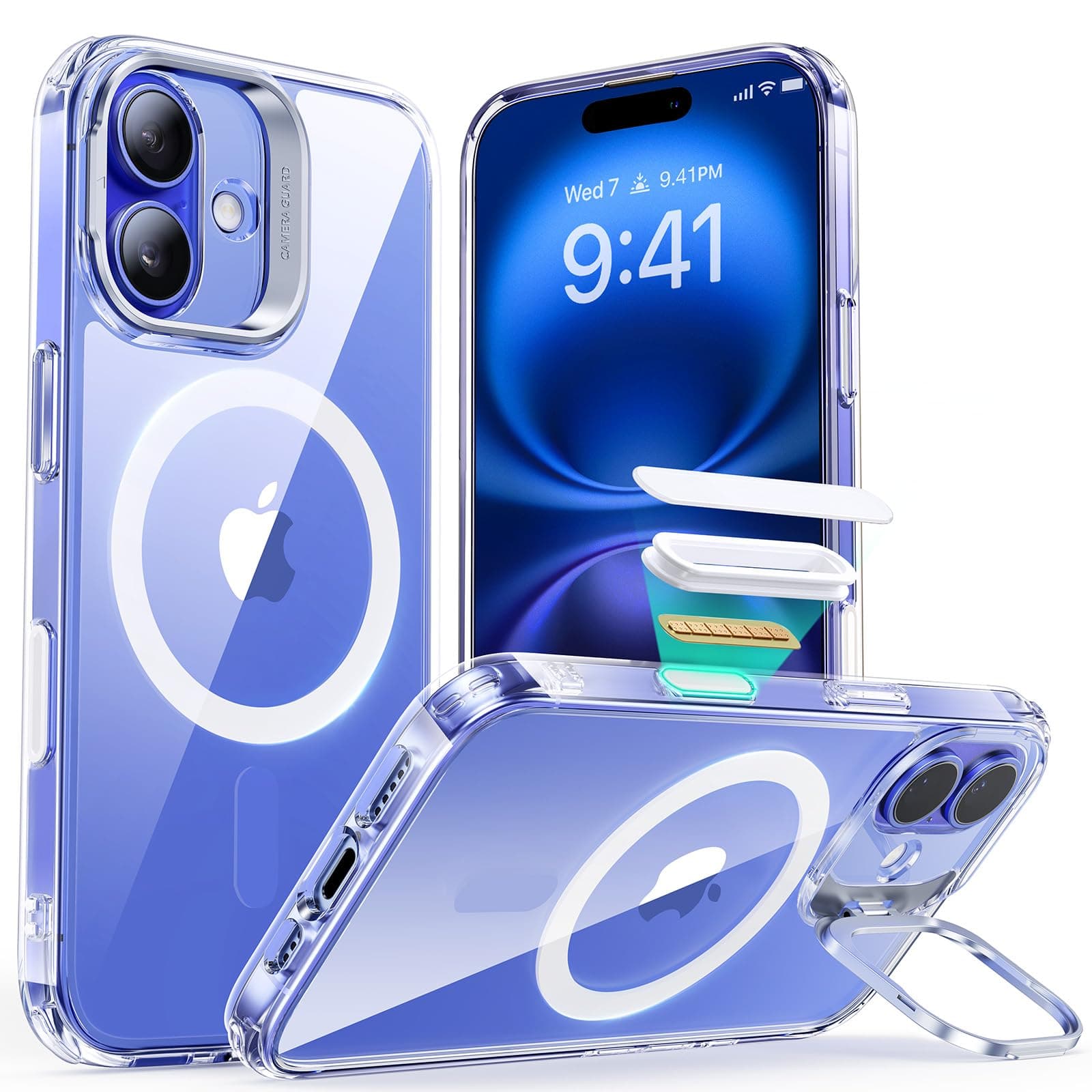 ESR for iPhone 16 Plus Case, Camera Control Button Compatible with MagSafe, Military-Grade Protective Case for iPhone 16 Plus,Built-in Stash Stand Phone Case, Scratch-Resistant Back Cover, Clear