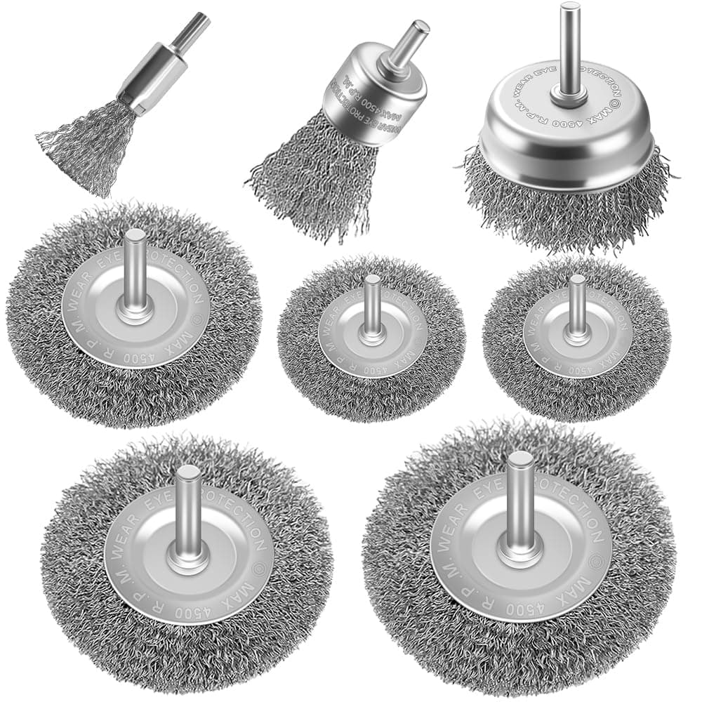 Wire Wheel Cup Brush Drills Set 8 pcs,Steel Wire Brush Wheel Cup Brush Metal Brushes for Drill 1/4 Inch Shank for Cleaning Rust, Flakes and Abrasives Drill Attachment