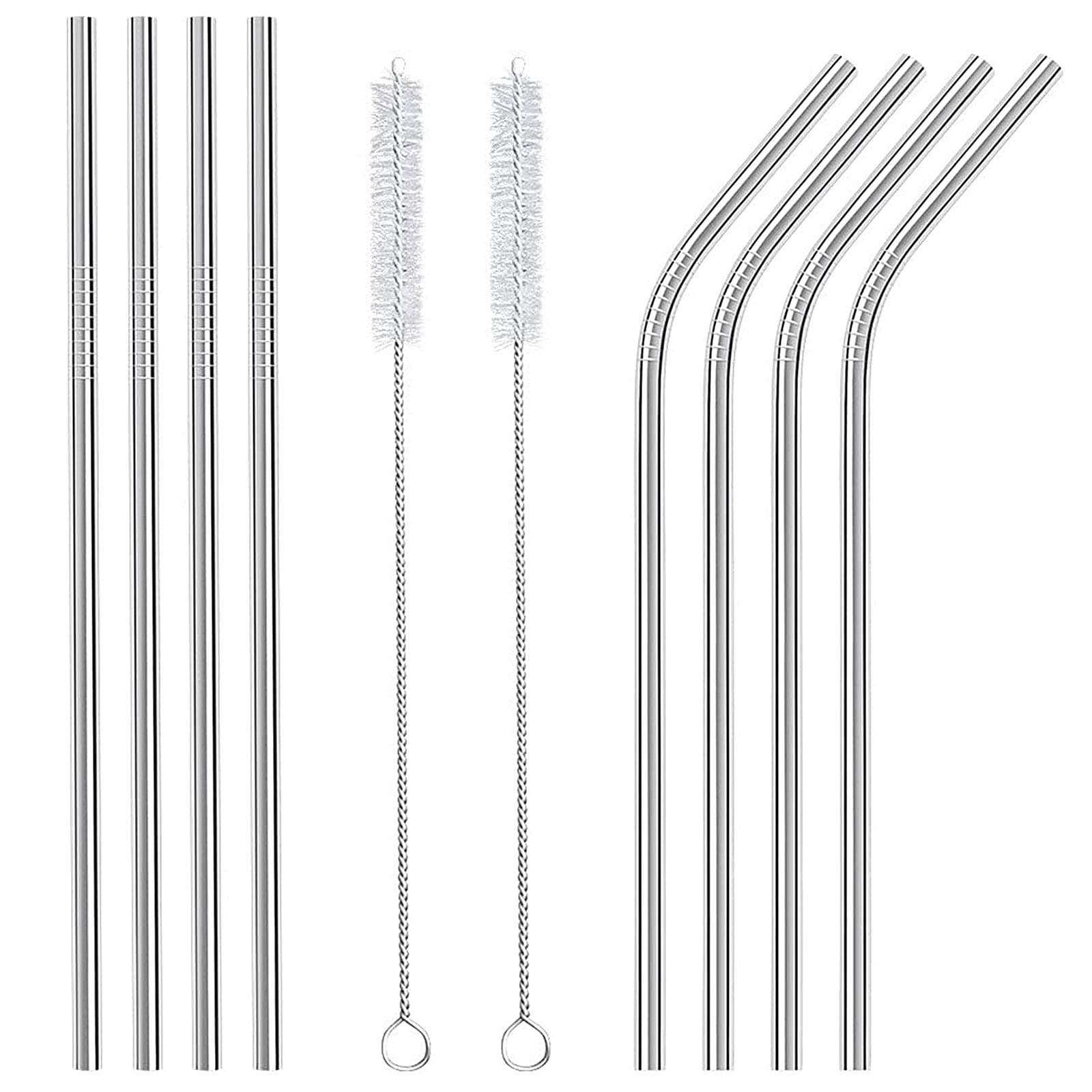Ouway Stainless Steel Straws Reusable 8 Set, Metal Drinking Straws with 2 Cleaning Brush for Smoothie, Milkshake, Cocktail and Hot Drinks