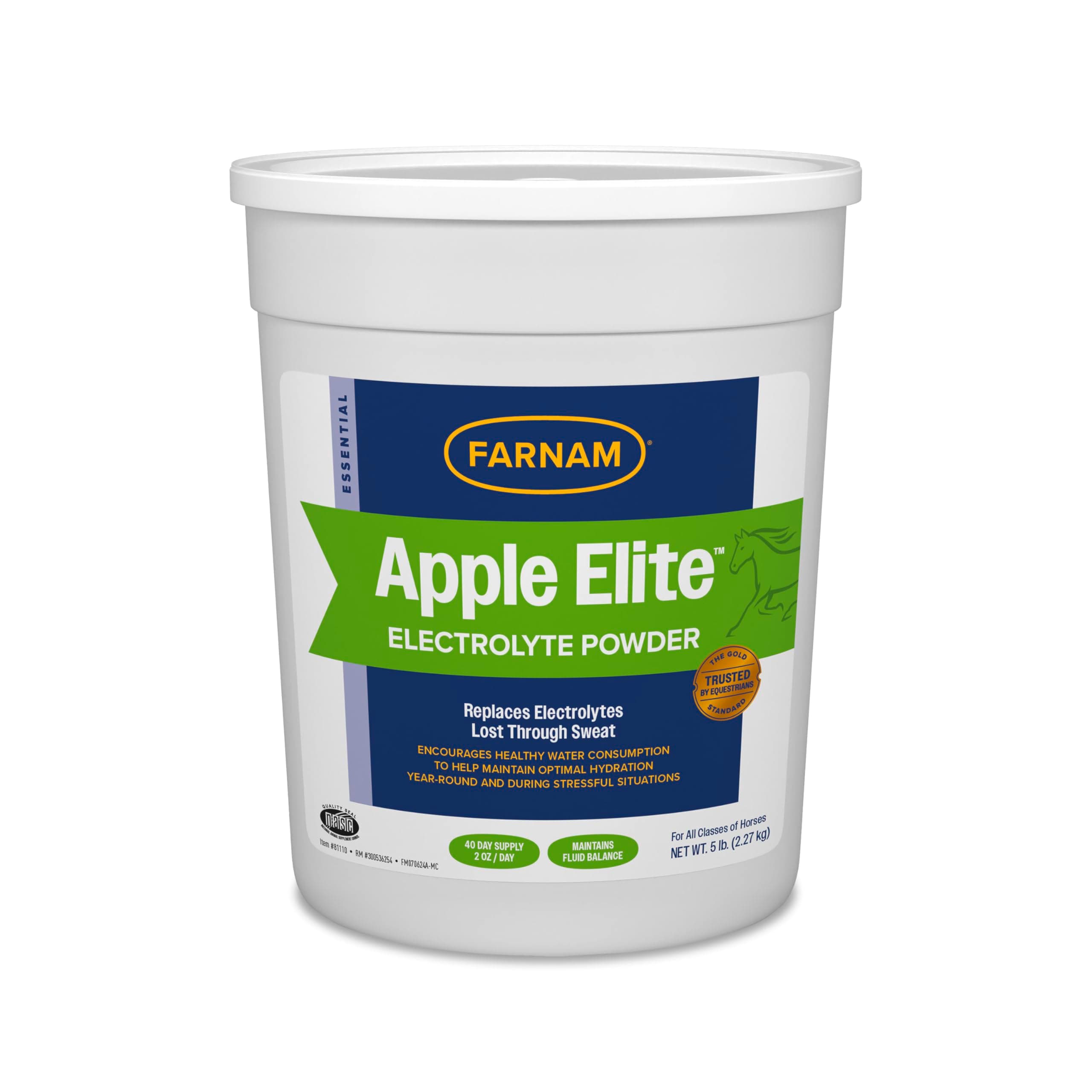 Apple Elite Horse Electrolytes Powder Supplement, Replaces Vital Minerals, Encourages Hydration, Sugar-Free, Contains Sodium, Potassium, Calcium & Magnesium, Apple Flavored, 5 lb