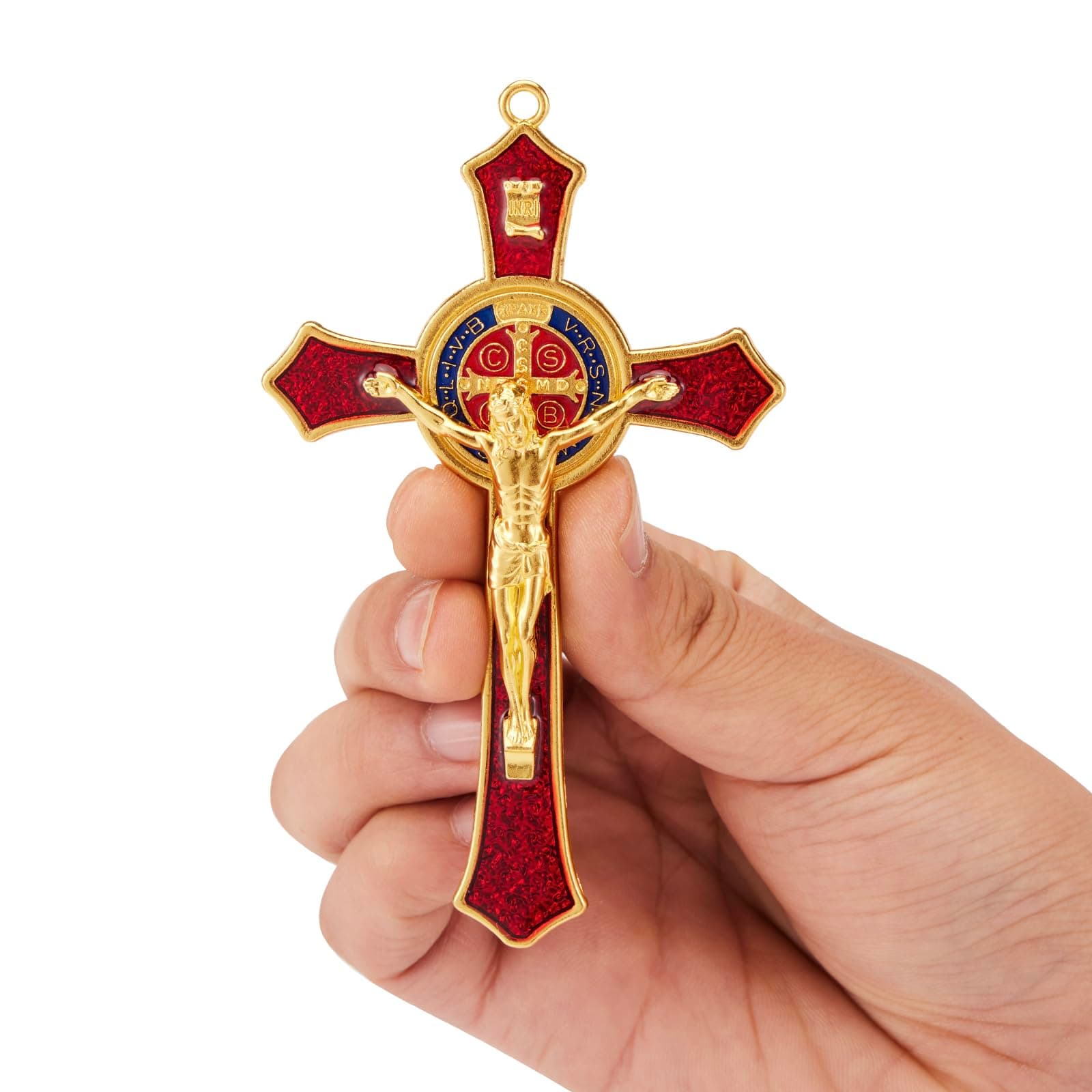 St Benedict Crucifix Red,Crucifix Wall Cross For Catholic Decor,Medalla De San Benito,Jesus Christ Hanging Cross Wall Decor,Crucifijo Del Perdon,Saint Benedict Medal Prayer For Home Decoration