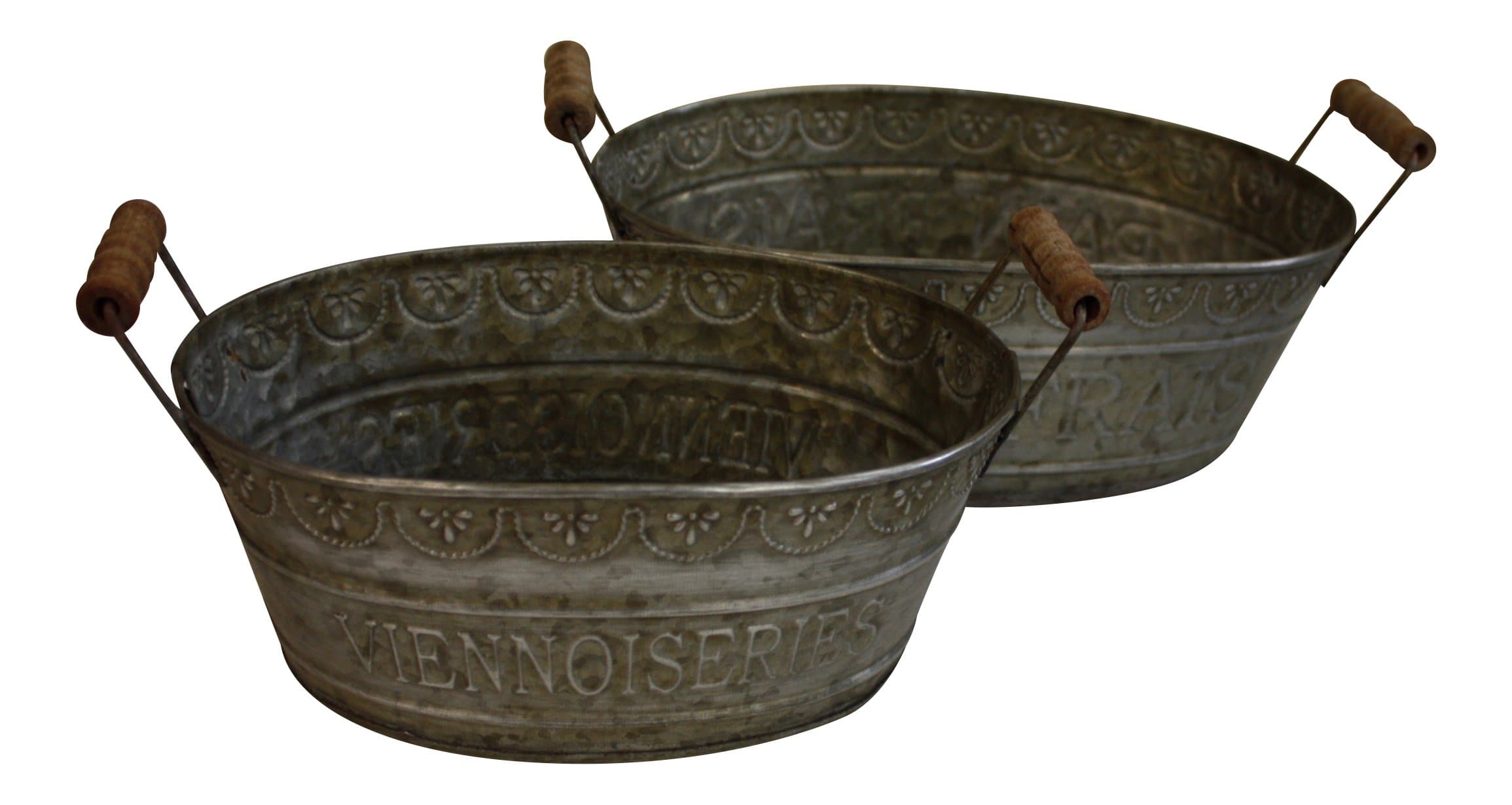 Antic Line - Set of 2 zinc colored baskets "Pain frais - Viennoiseries"