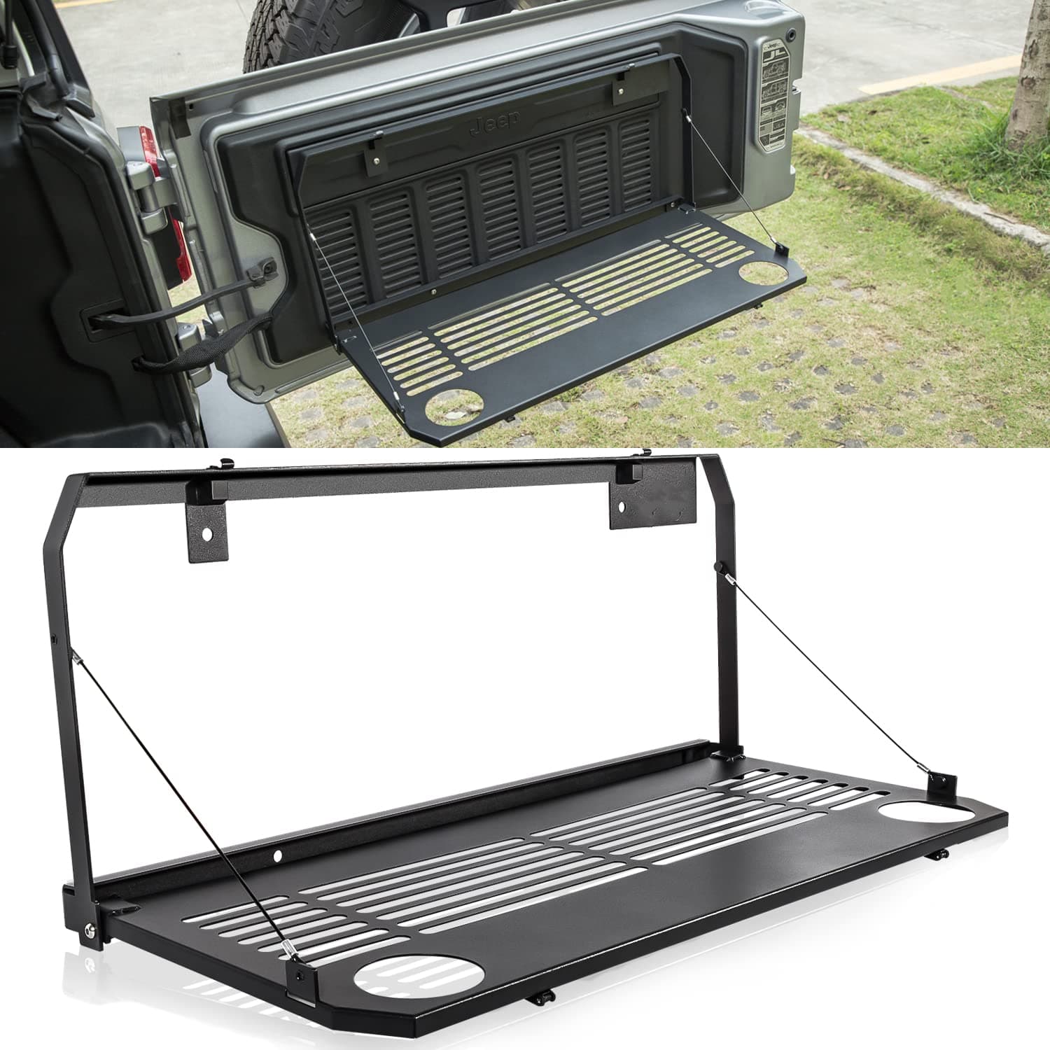 Tailgate Table for Jeep Wangler JL 2018 2019 2020 2021 2/4 Door Rear Door Foldable Table Cargo Shelf Storage Cargo Luggage Holder Carrier