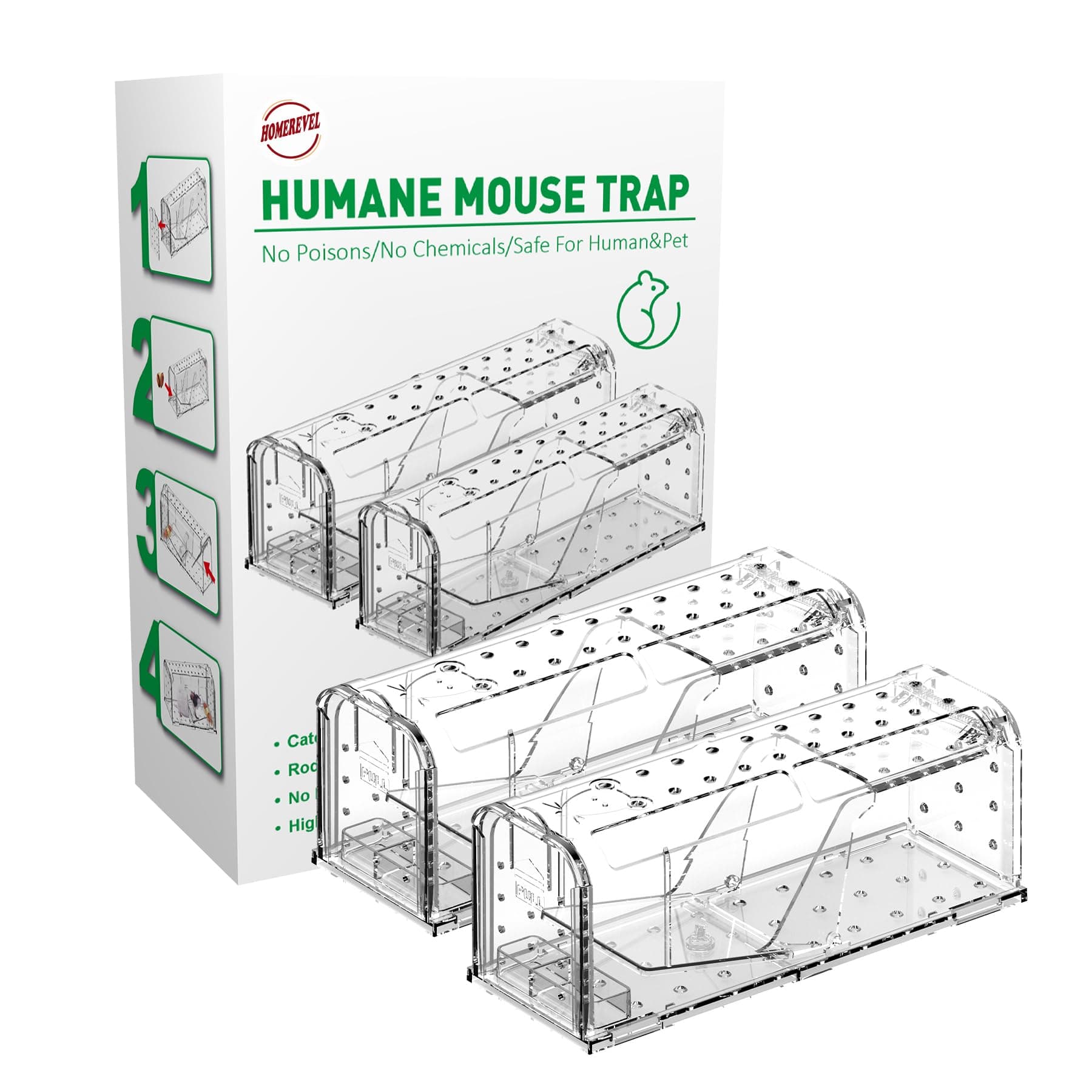 2 Pack Humane Mouse Traps for Indoor and Outdoor- Live Catch and Release, Reusable, Environment Friendly and Highly Sensitive Rodent Catcher, No Touch Release Mice Traps
