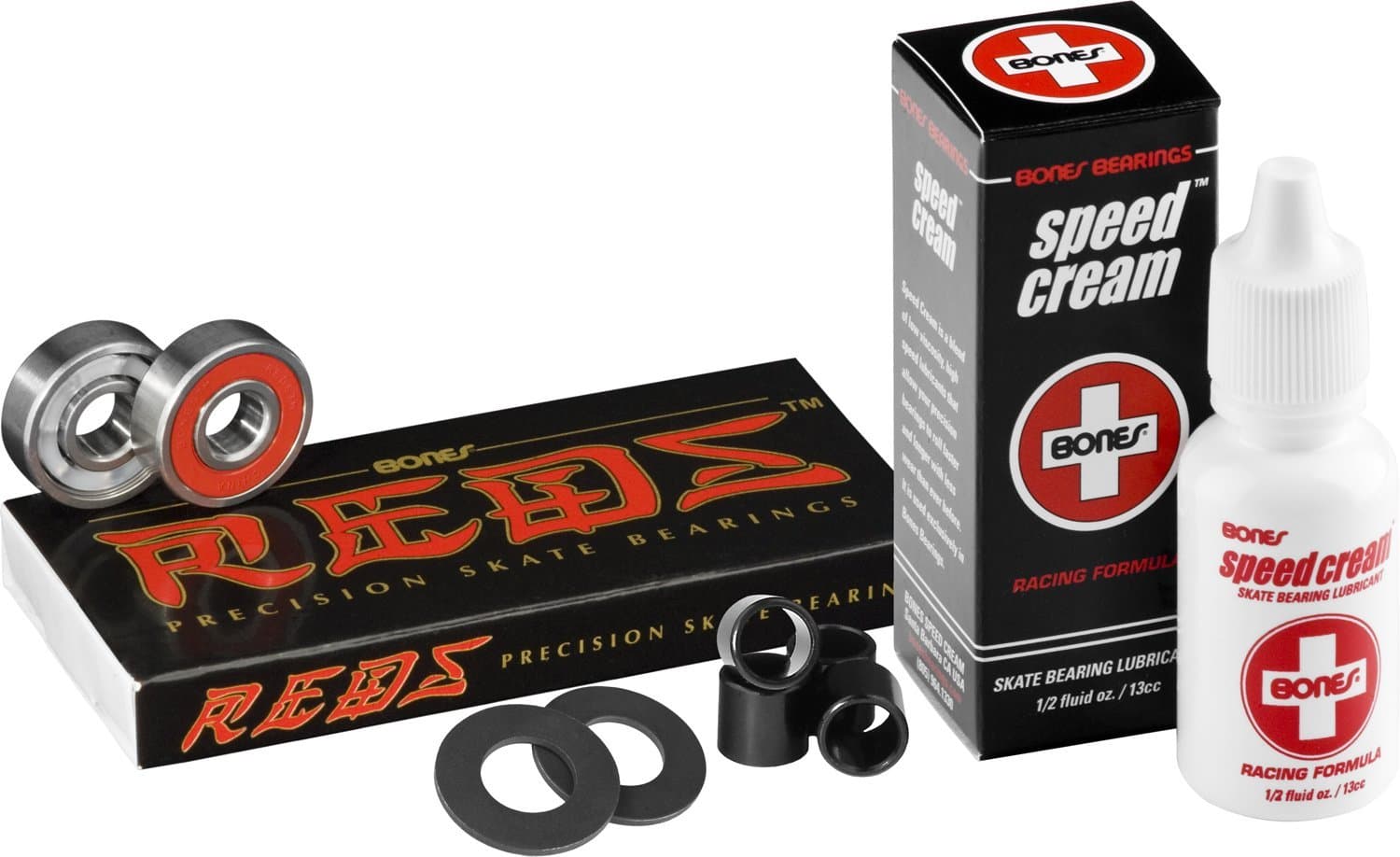 Bones Reds Precision Skate Bearings (8 Pack w/Spacers & Washers & Speed Cream)