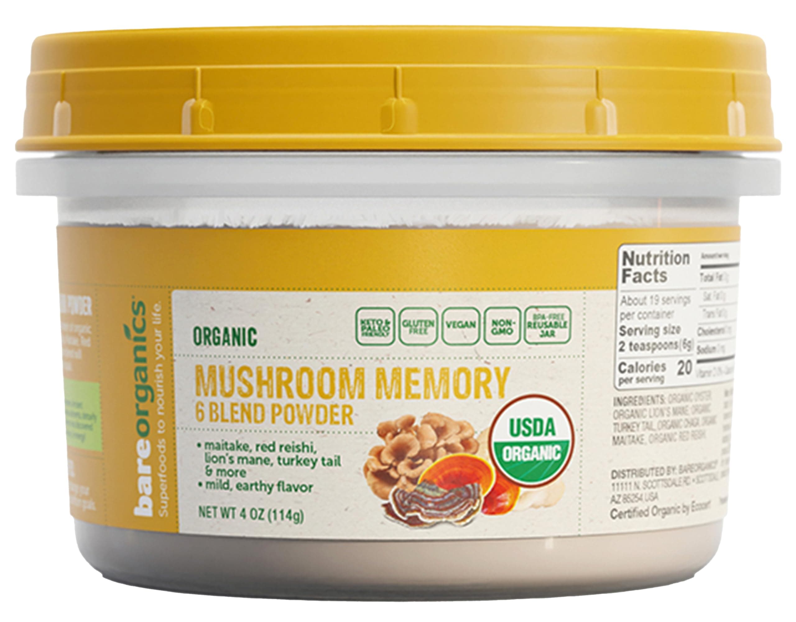 Mushroom Memory Blend Powder – Organic Superfood Mushroom Supplement with Lion’s Mane, Reishi, Maitake & Turkey Tail, Vegan Adaptogenic Powder - 4 oz