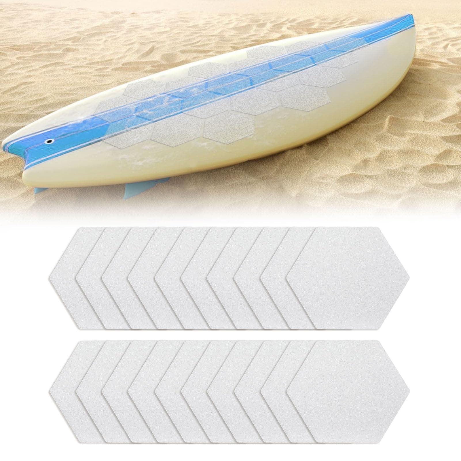 Surfboard Clear Deck Grip Pad - Waxless Hexagon Traction Surfpad DIY Accessories (Set of 20)