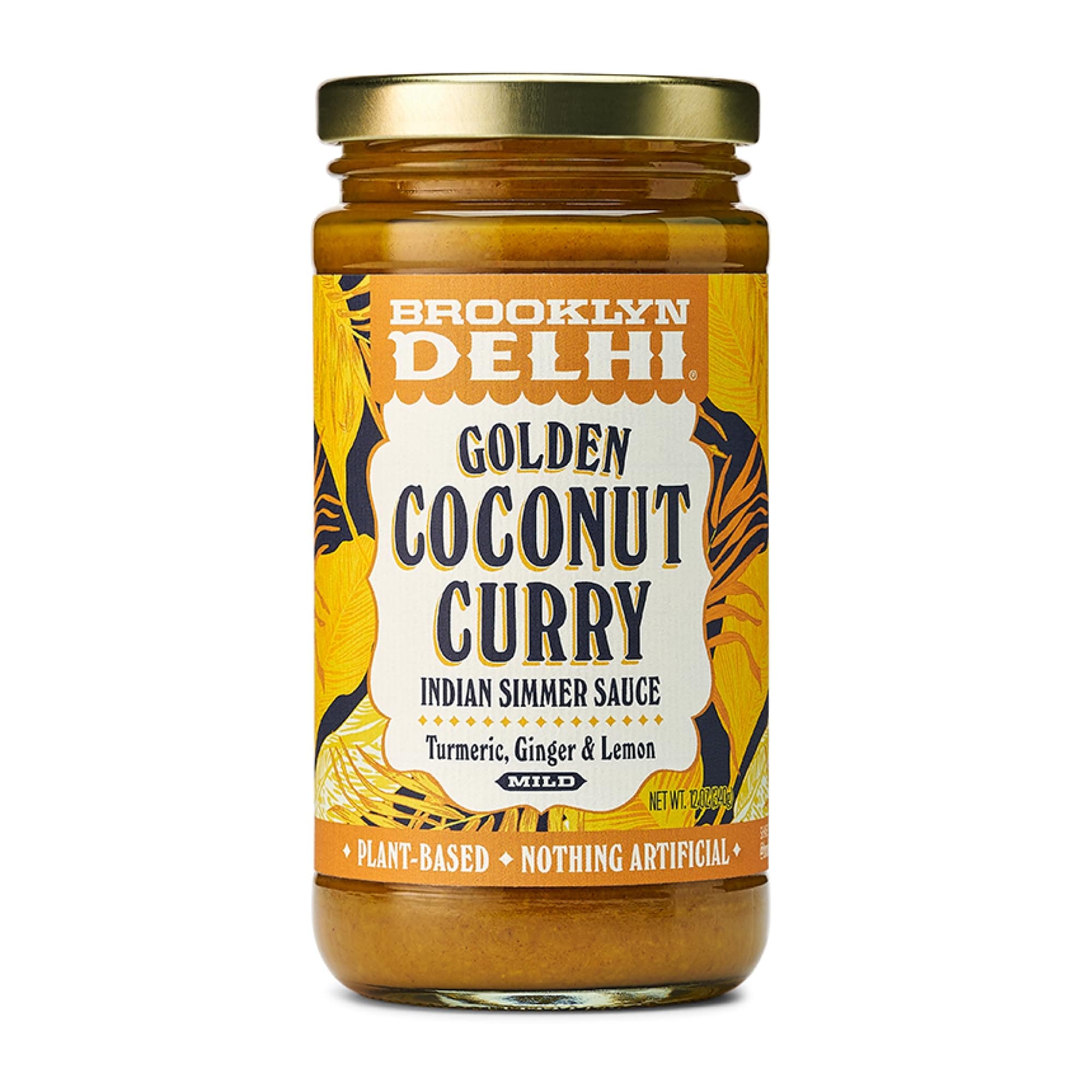 Brooklyn Delhi Golden Coconut Curry - Indian Simmer Sauce with Turmeric, Ginger, Lemon, & Coriander - 12 Ounces - Mild Enough for a kid, Flavorful Enough for a Foodie - Vegan - No Artificial Additives