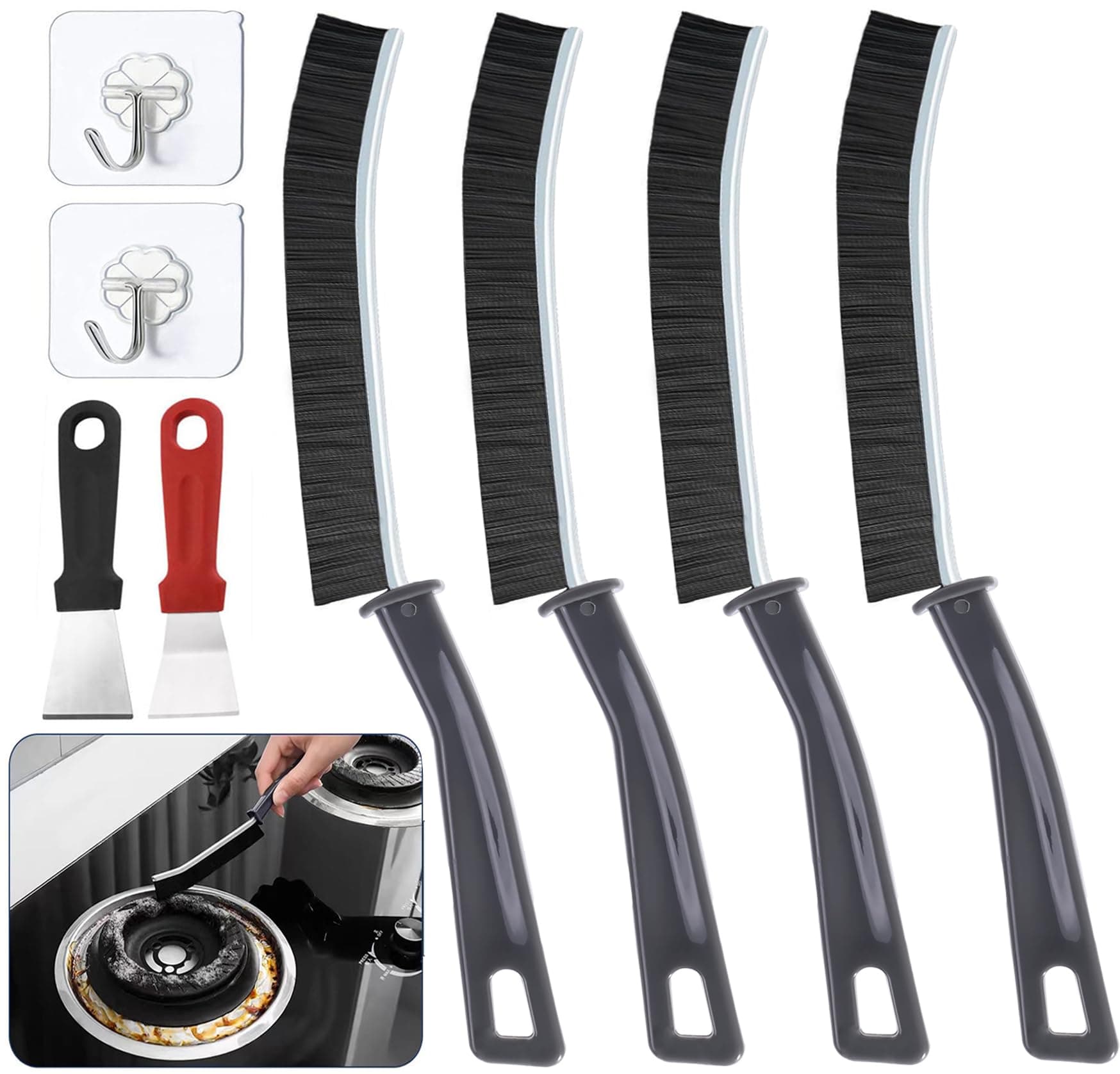 Crevice Cleaning Brush 4Packs, 2024 New Hard Bristle Brush Tool, Gap Cleaning Brush for Small Corner Space, Multifunctional Bathroom Kitchen Household Cleaning Brush.…