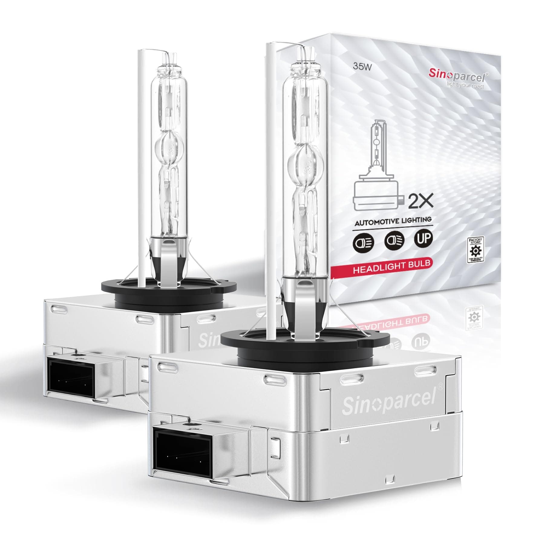 Sinoparcel D1S Xenon Bulb, 6000K Cool White, 35W 3600LM, 50% Brighter than Original HID, OEM Quality, MOT Compliant, IP67, Suitable for 66144 66140 85140 85415, Pack of 2