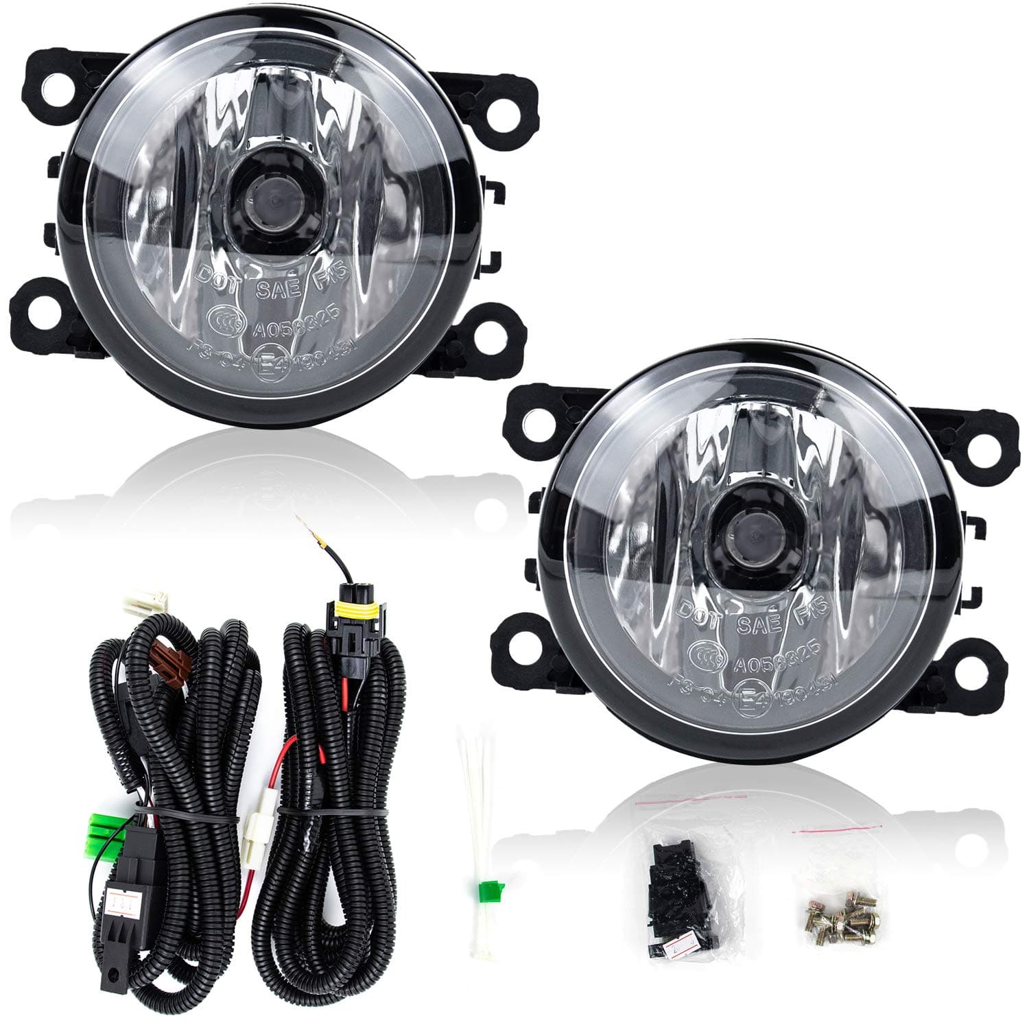 Fog Light Set for 2006-2014 Suzuki Grand Vitara/ SX4 4DR Sedan/Alto/Acura/HD/FD/etc 4F9Z15200AA Clear Lens w/Wiring Harness& Switch Halogen Bulbs Universal FL7116
