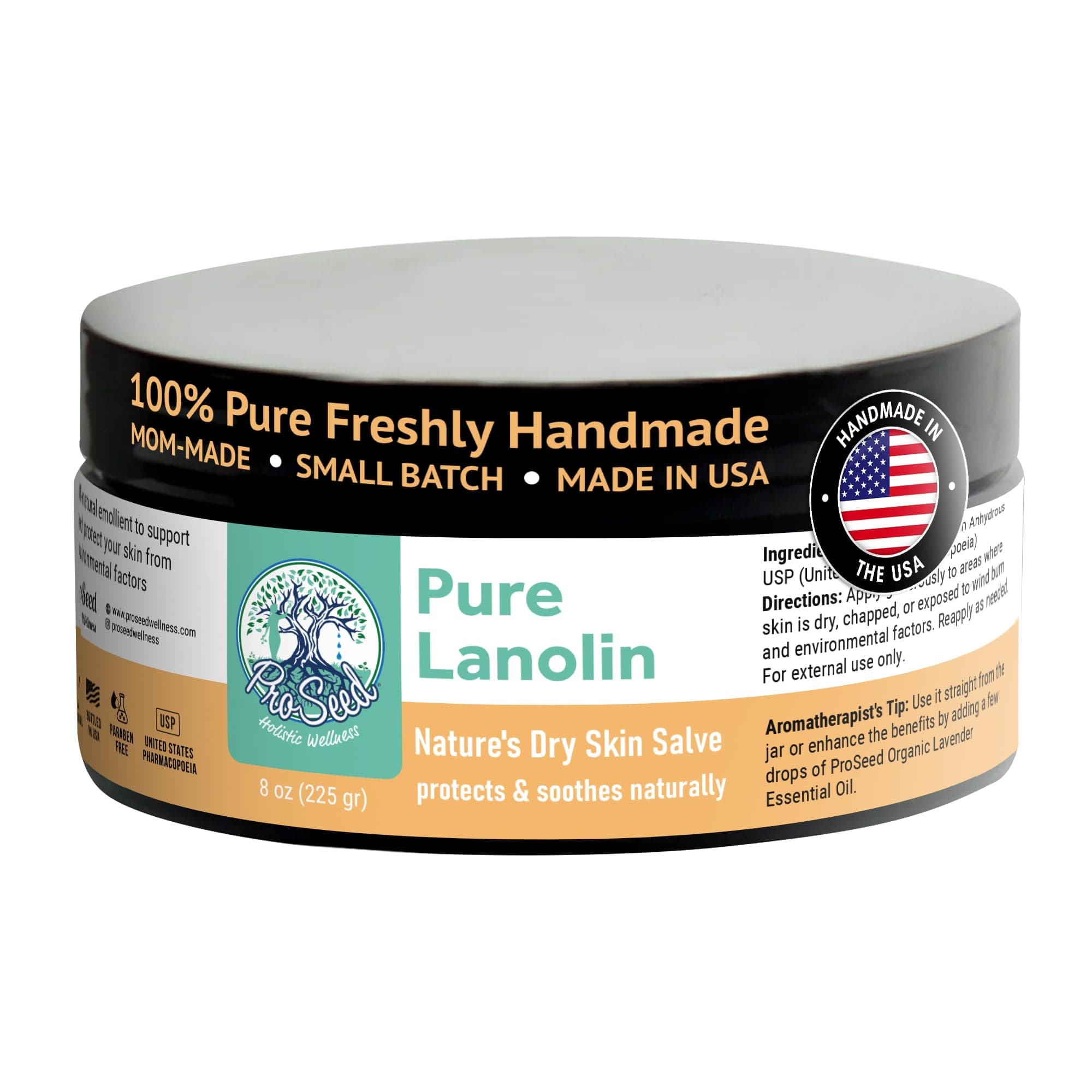ProSeed Handmade Pure Lanolin Cream – Unrefined Balm for Moms, Baby Care & Nursing – Gentle Moisturizer for Dry Skin, Lips, Hands & Face – Petroleum-Free, 8oz