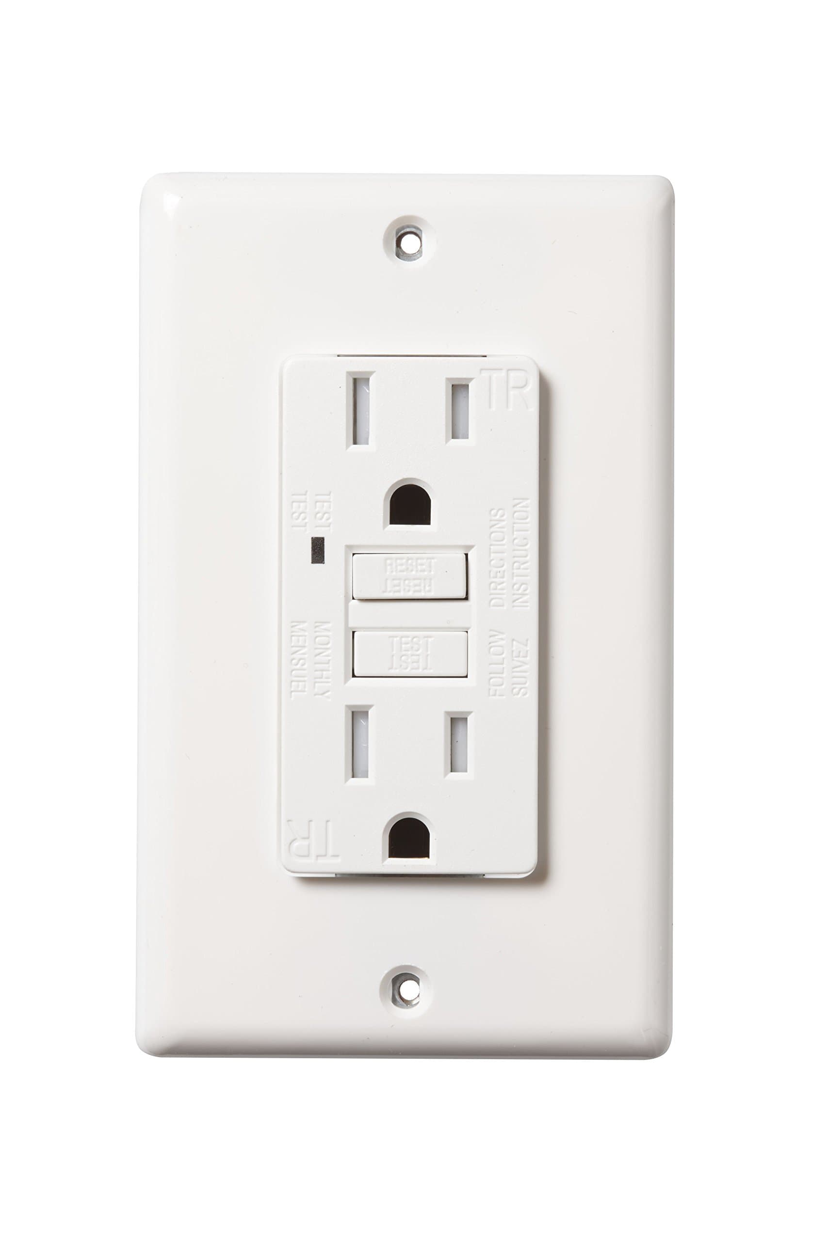 Faith 15-Amp Self-Testing GFCI Outlet, Tamper-Resistant Receptacle with Indicator, Wall Plate Included, White