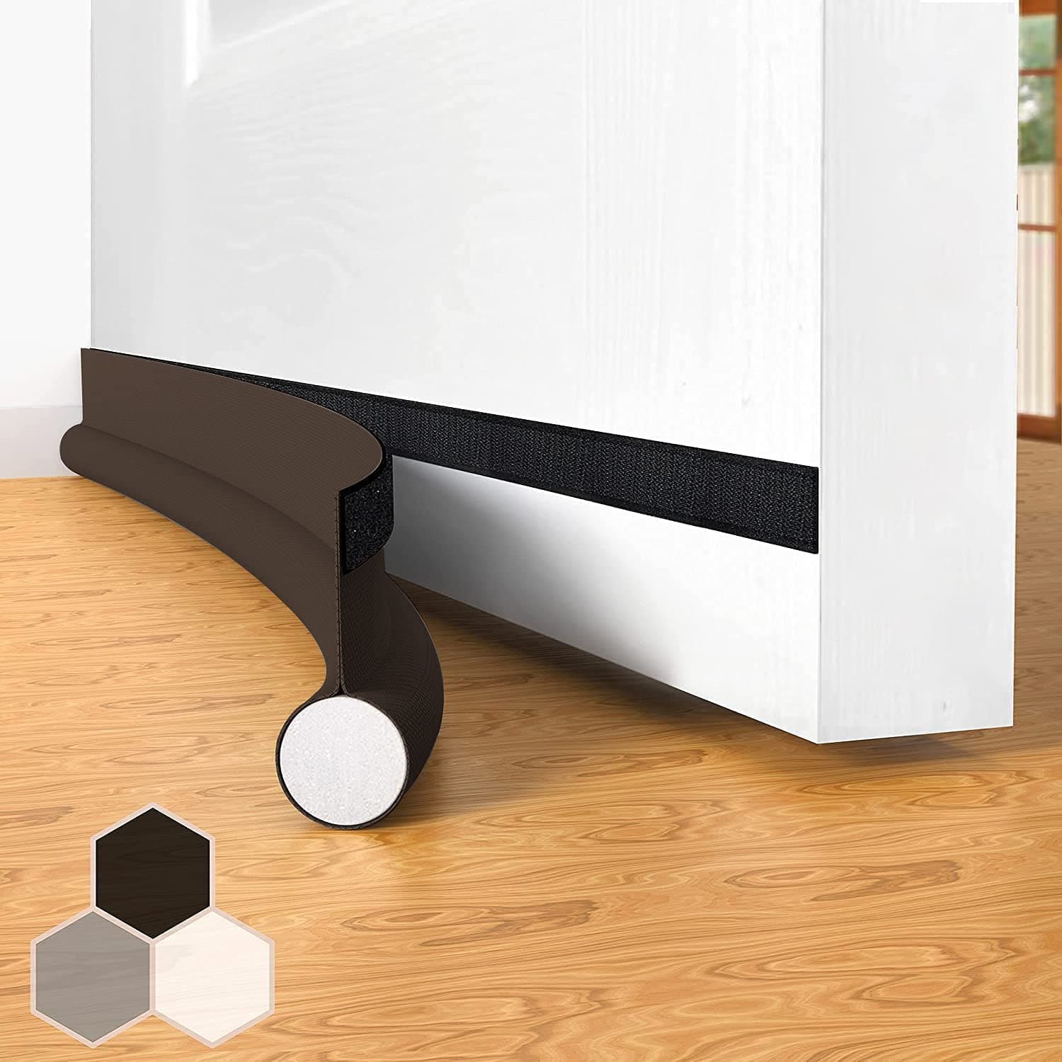 Door Draft Stopper Bottom One Sided Door Draft Blockers,37" Cutable Under Door Draft Blocker Insulator Door Sweep Weather Stripping Soundproof,Fits for Interior/Exterior Doors,1 Pack,Brown