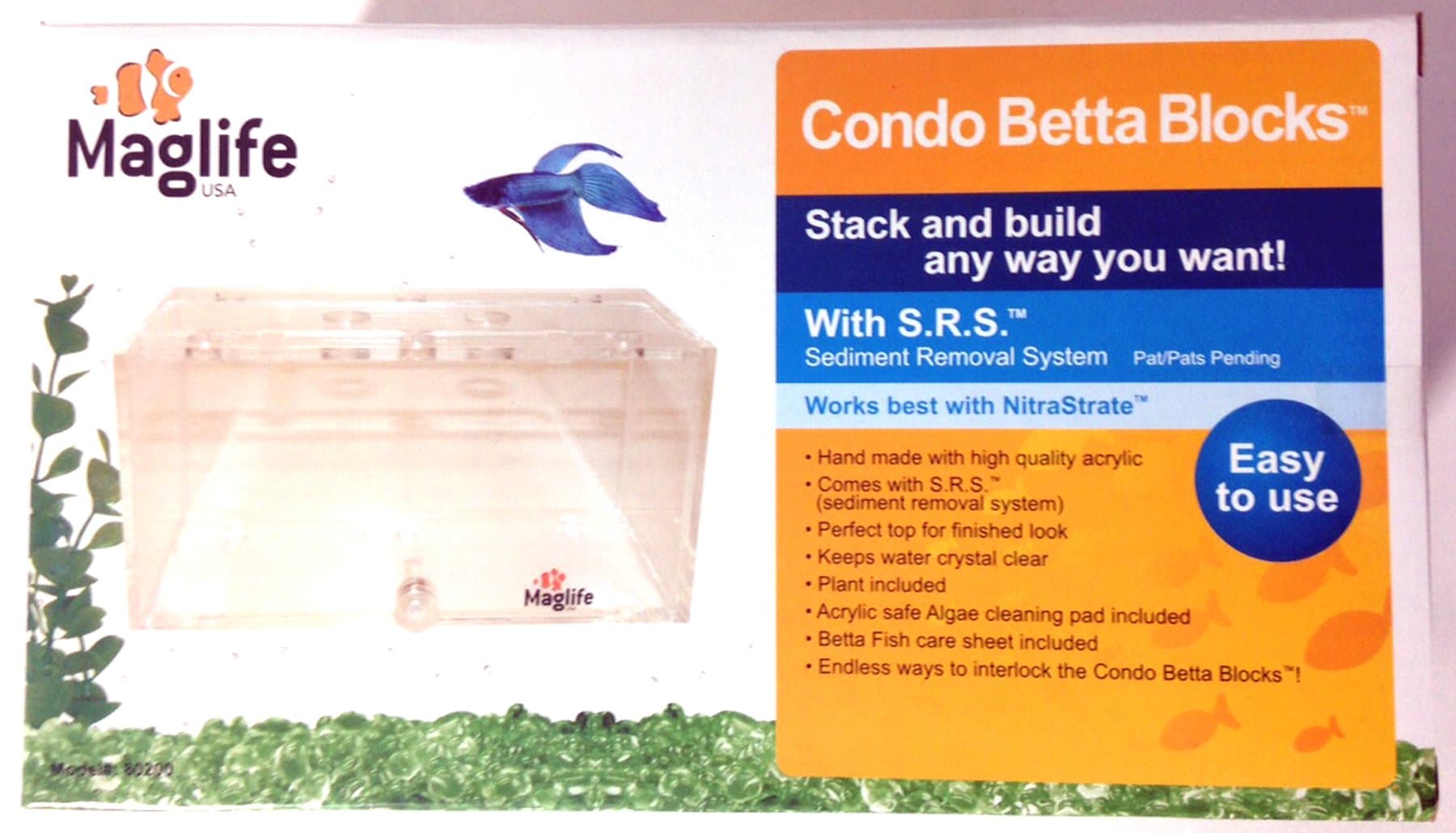 AMX80200 AMX Acrylic Condo Betta Block Aquarium with Sediment Removal System, Clear