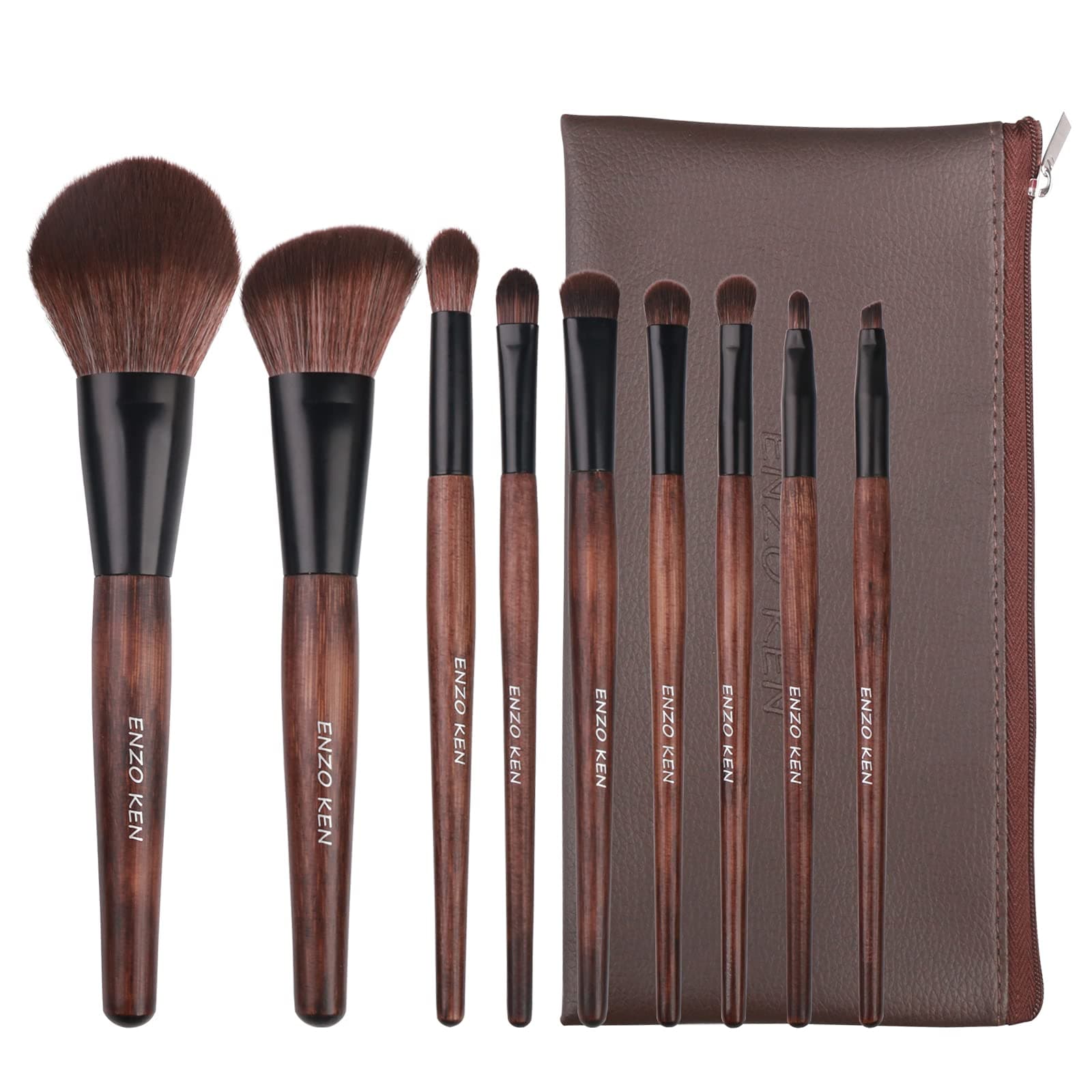 ENZO KEN Vegan Bamboo Makeup Brush Set, Blending Complete Brushes Sets with Travel Bag for Face Eye Eyeshadow Eyebrow Lip Blush, Contour Bronzer, Powder Foundation