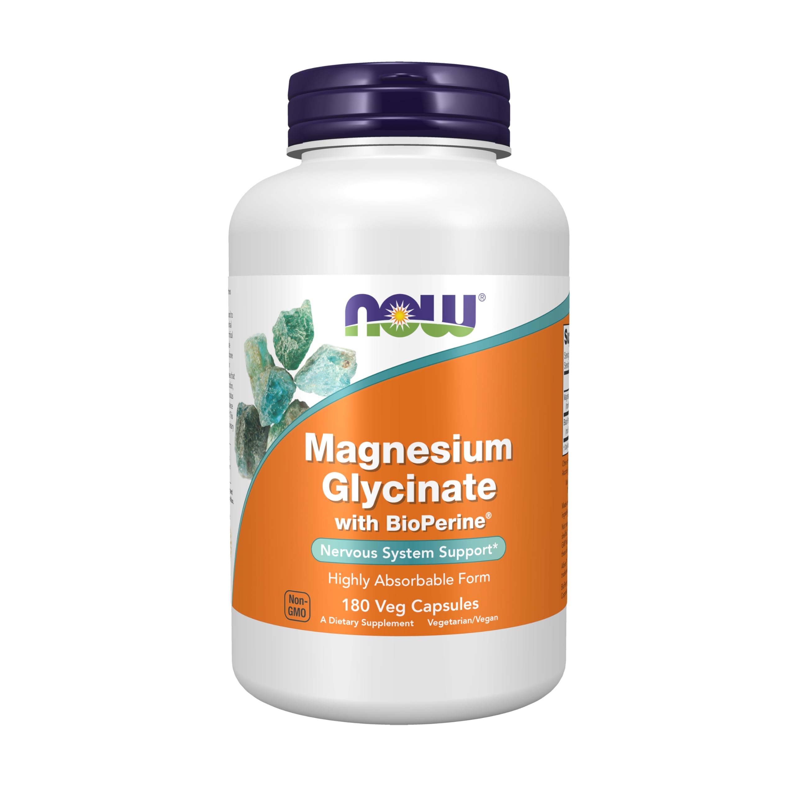 Foods Magnesium Glycinate with BioPerine 180 Veg Capsules | Nervous System Support, Highly Absorbably Form Supplement