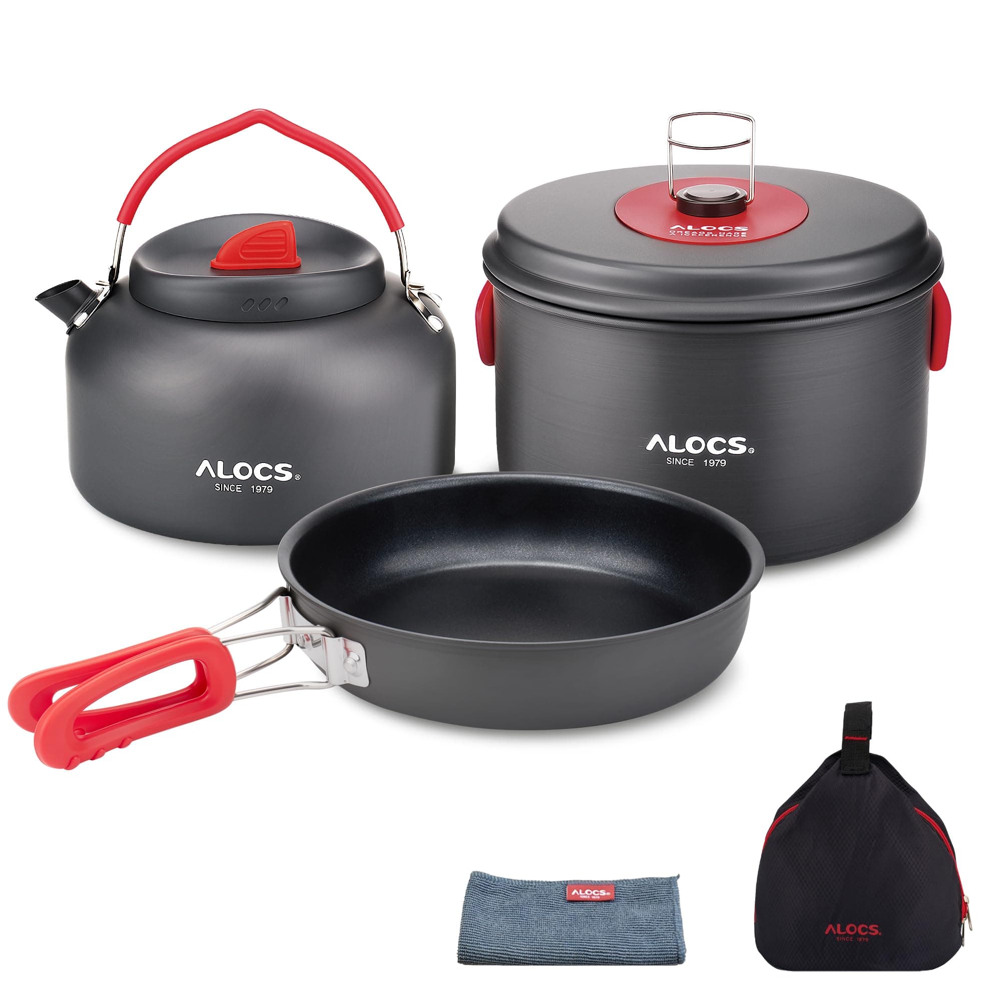 Alocs Camping Cookware Set - Lightweight Camping Cookware Mess Kit - Camping Pots and Pans Set - Camping Cooking Gear with Portable Carry Bag for Outdoor Backpacking Hiking and Picnic