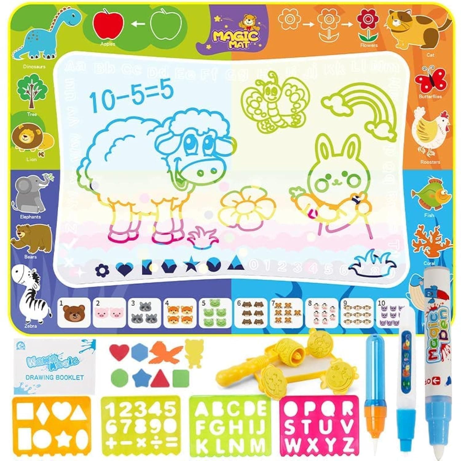 MAKINGTEC Magic Doodle Drawing Mat for Kids, Large Water Doodle Mat 48x36 Reusable Water Paint Mat Educational Color Toys Creative Art Mat Mess-free Painting for Toddlers, Girls Boys Ages 3-12 Year