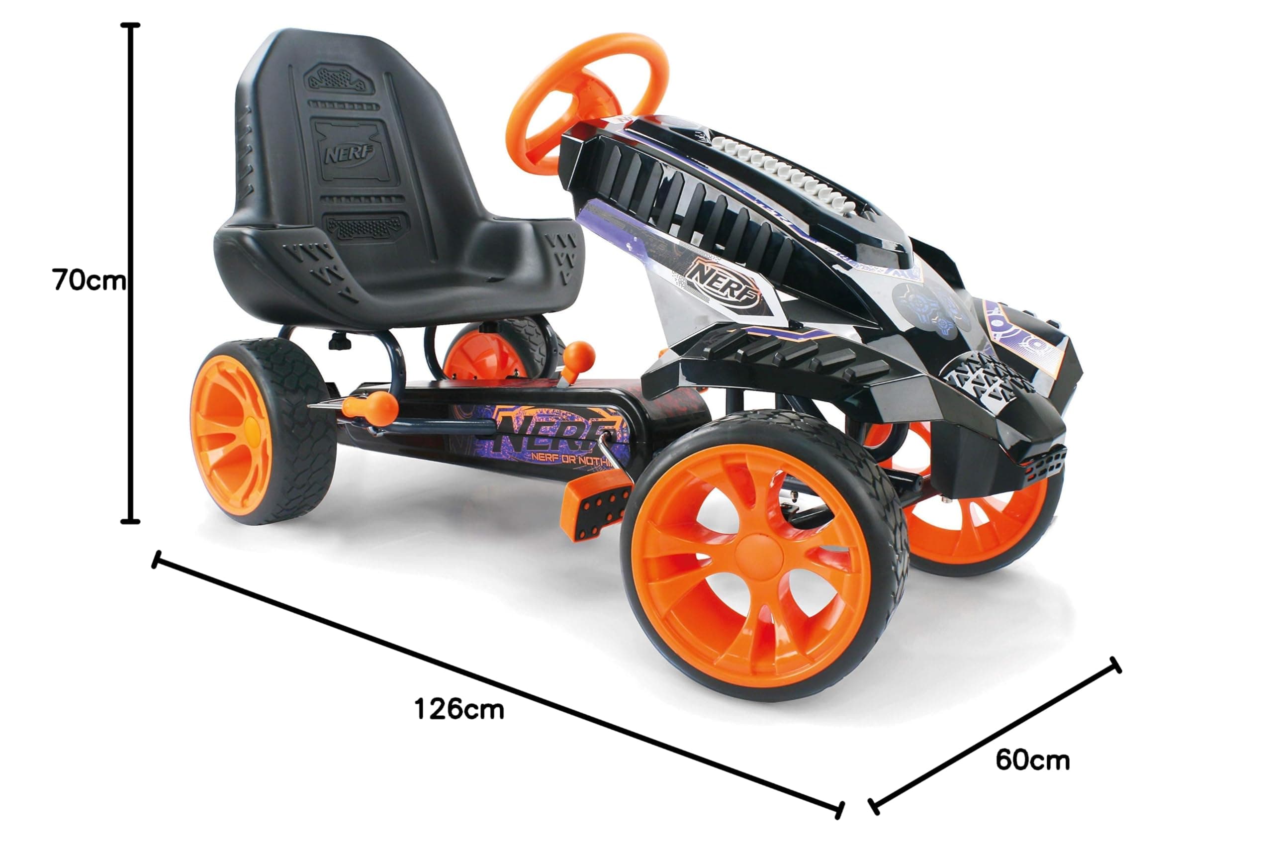Hauck Pedal Go Kart NERF Battle Racer for Children 4 Years+ up to 50 kg, Free-Wheeling Mechanism, Ball-Bearing Wheels 10 Inch, Handbrake, Slots for Darts and NERF Blaster