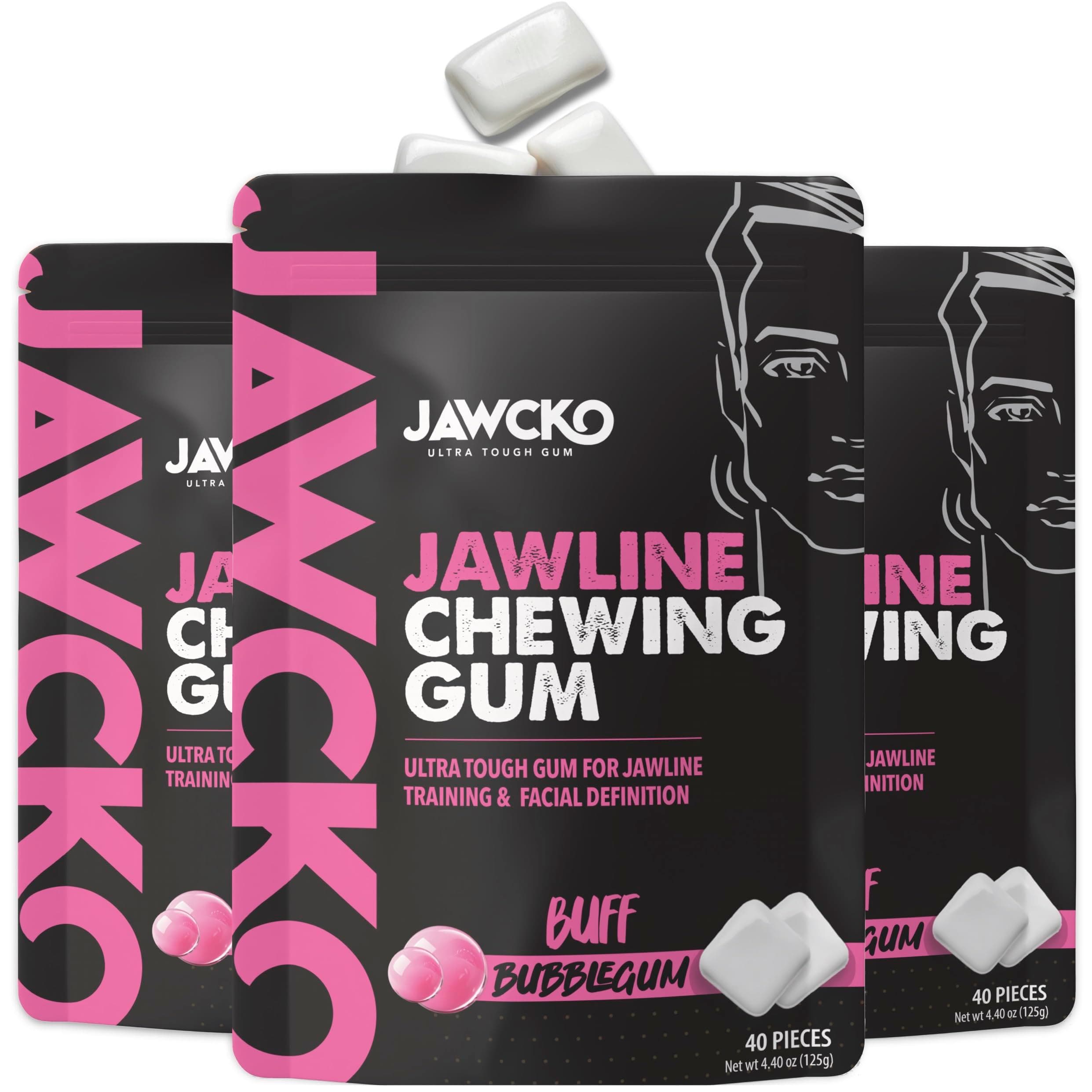 JAWCKO Ultra-Tough Jawline Chewing Gum | Get a Stronger, Squarer Jawline | Bubblegum Jaw Training Hard Gum | 15X Strength | Chisel, Sculpt, Tone your Jaw | Facial Fitness Mewing Gum | 40 Pieces/Pack