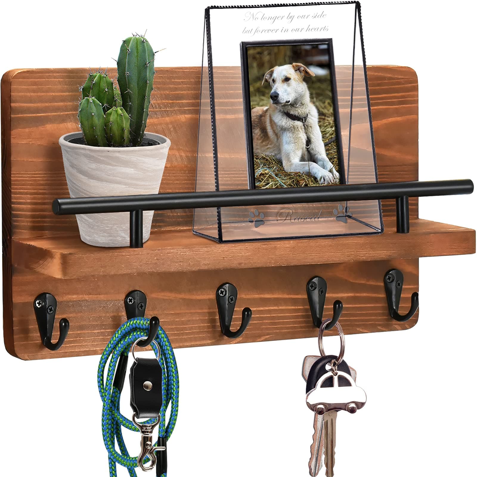 COZYYROME Wall Key Holder 100 Pine Wood,Rustic Key Hangers for Wall,Key Hooks for Wall with Shelf,Key Holder for Wall with Shelf Key and Mail Holder for Wall Decorative for Entryway Hallway,Brown