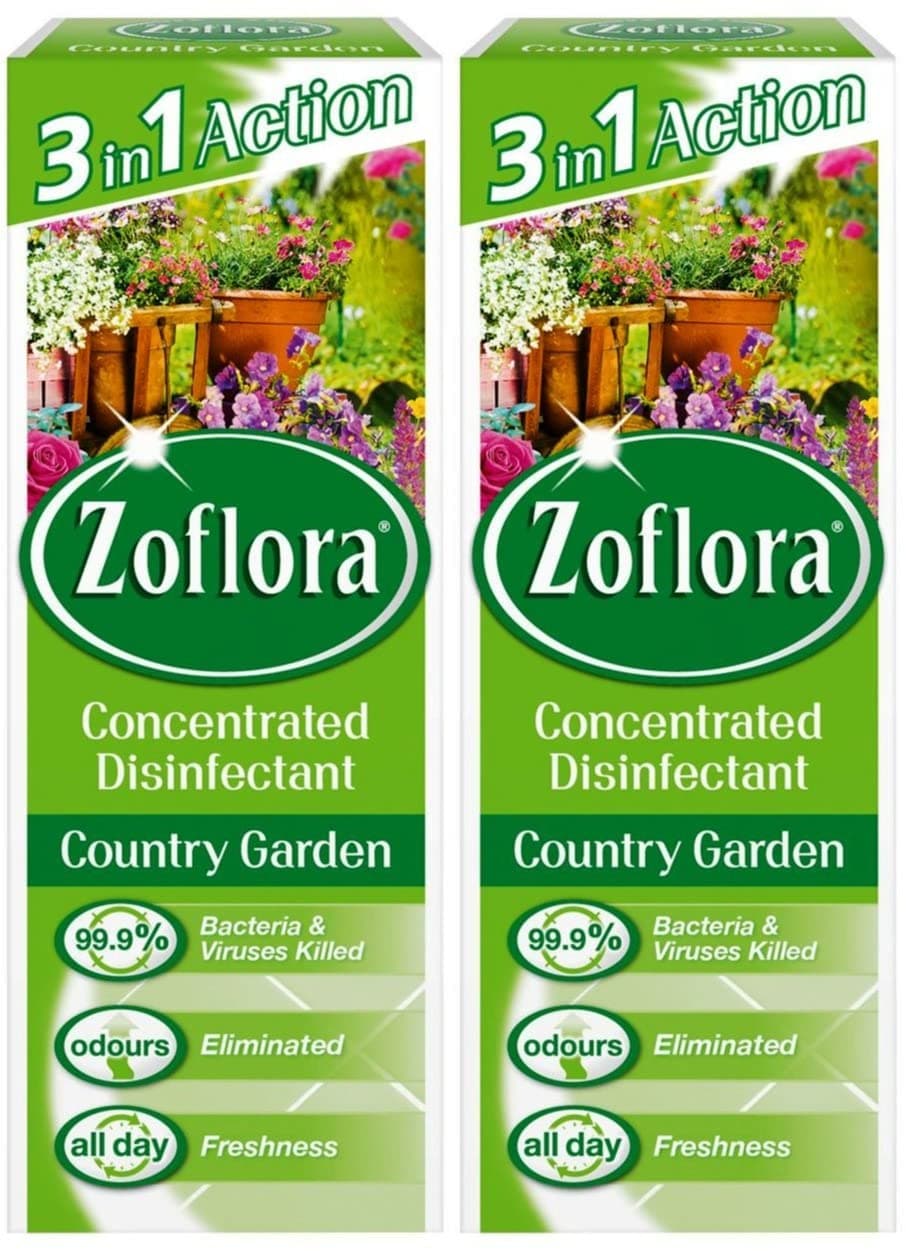 Concentrated Multipurpose Disinfectant & Odor Eliminator, 3 in 1 Action, Twin Pack, 2 x 120 ml, Country Garden Scent
