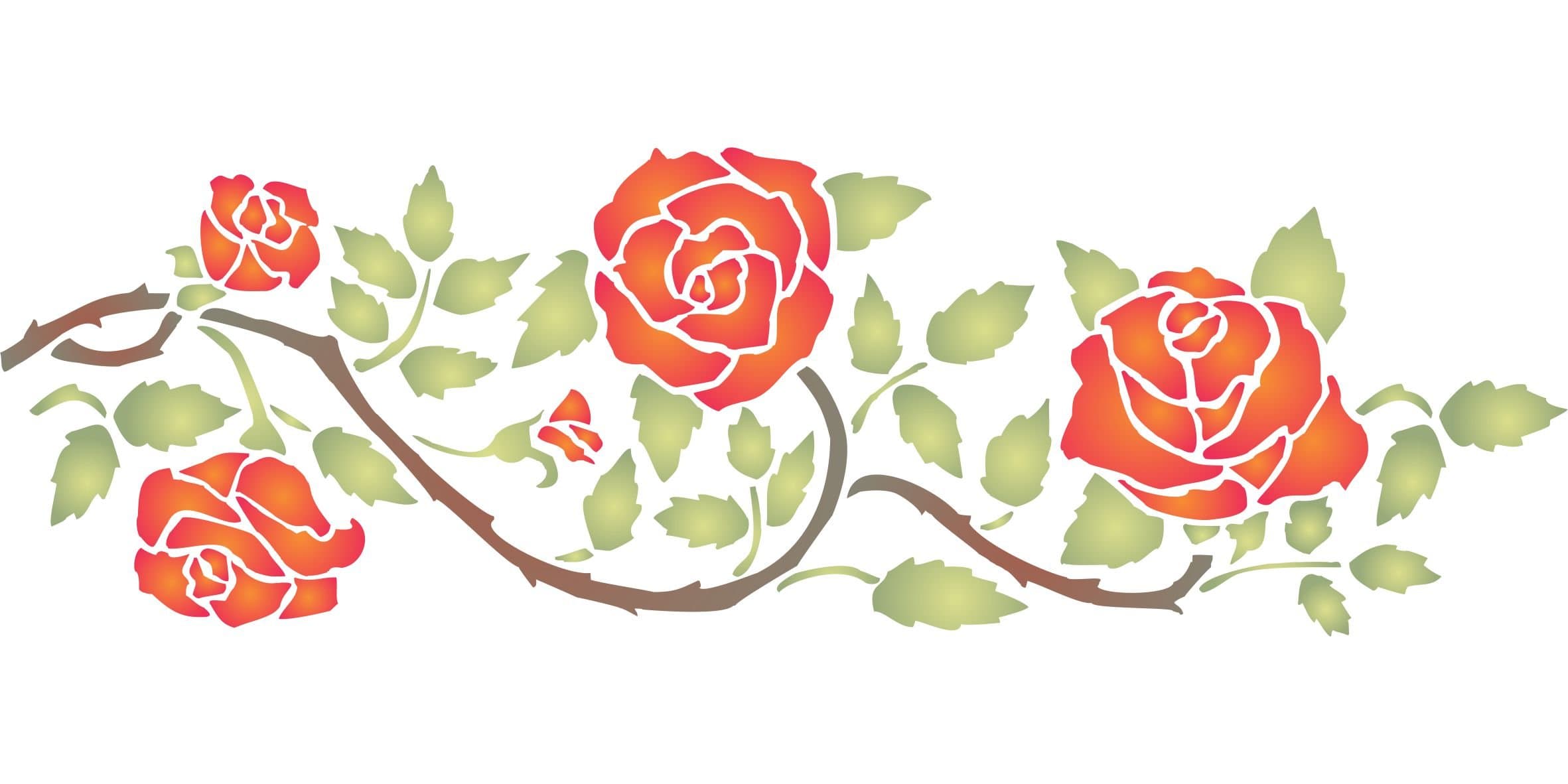 Rose Border Stencil - 37 x 11.5cm - Reusable Flower Border Wall Stencil Template